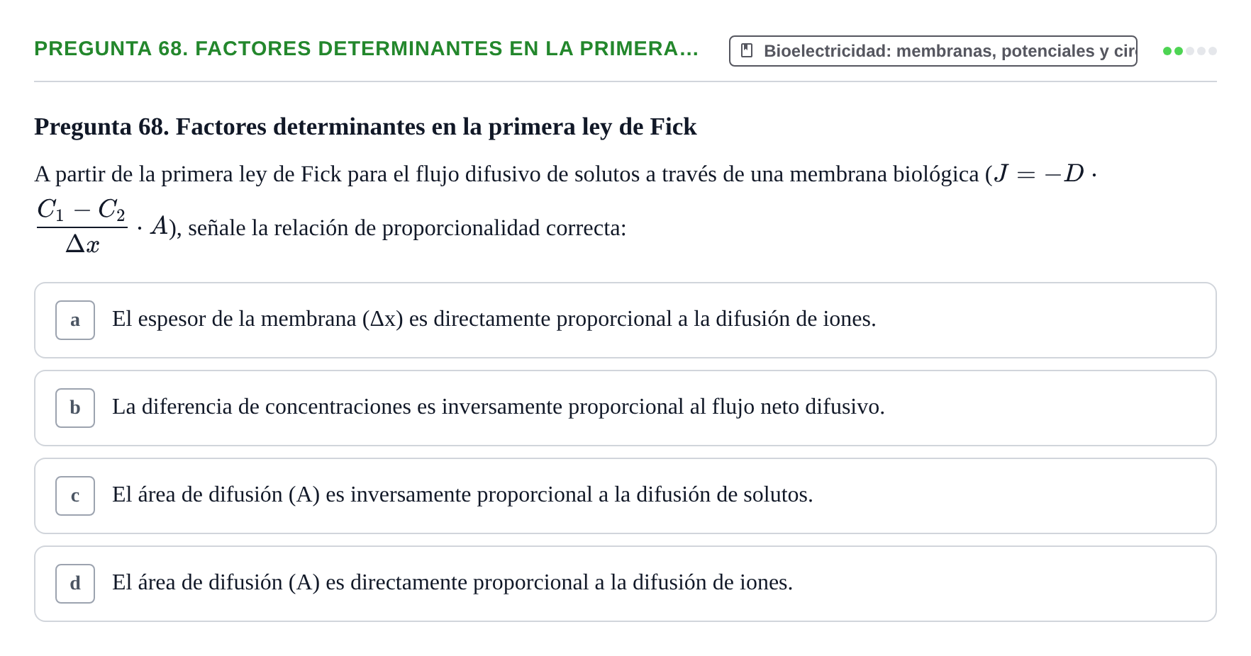 Enunciado: Pregunta 68. Factores determinantes en la primera… · Física URL Banco de Preguntas Oficial: Física Biomédica y Biofísica