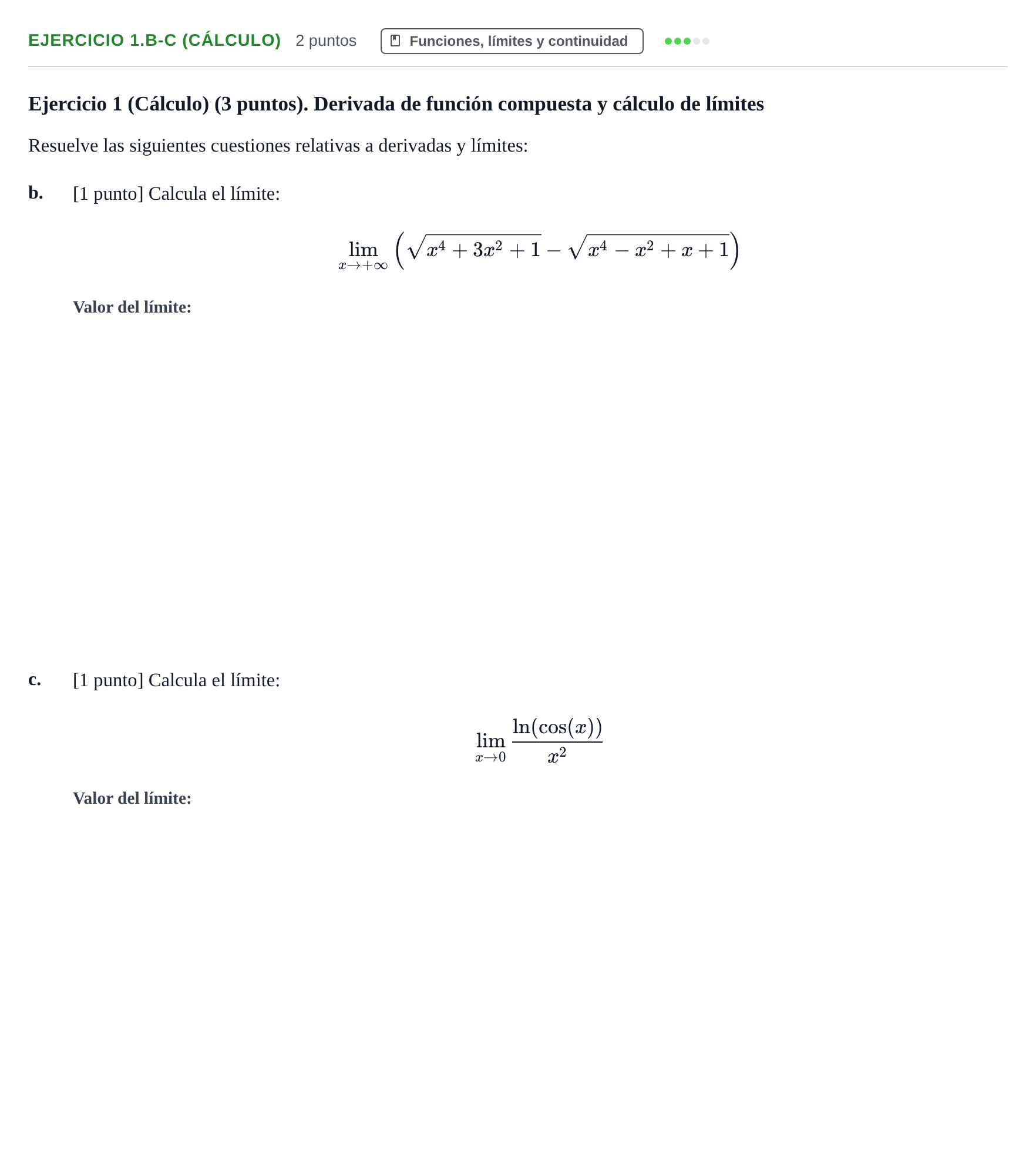 Enunciado: Ejercicio 1.b-c (Cálculo) · Matemáticas Aplicadas URL Exámenes resueltos de Matemáticas Aplicadas