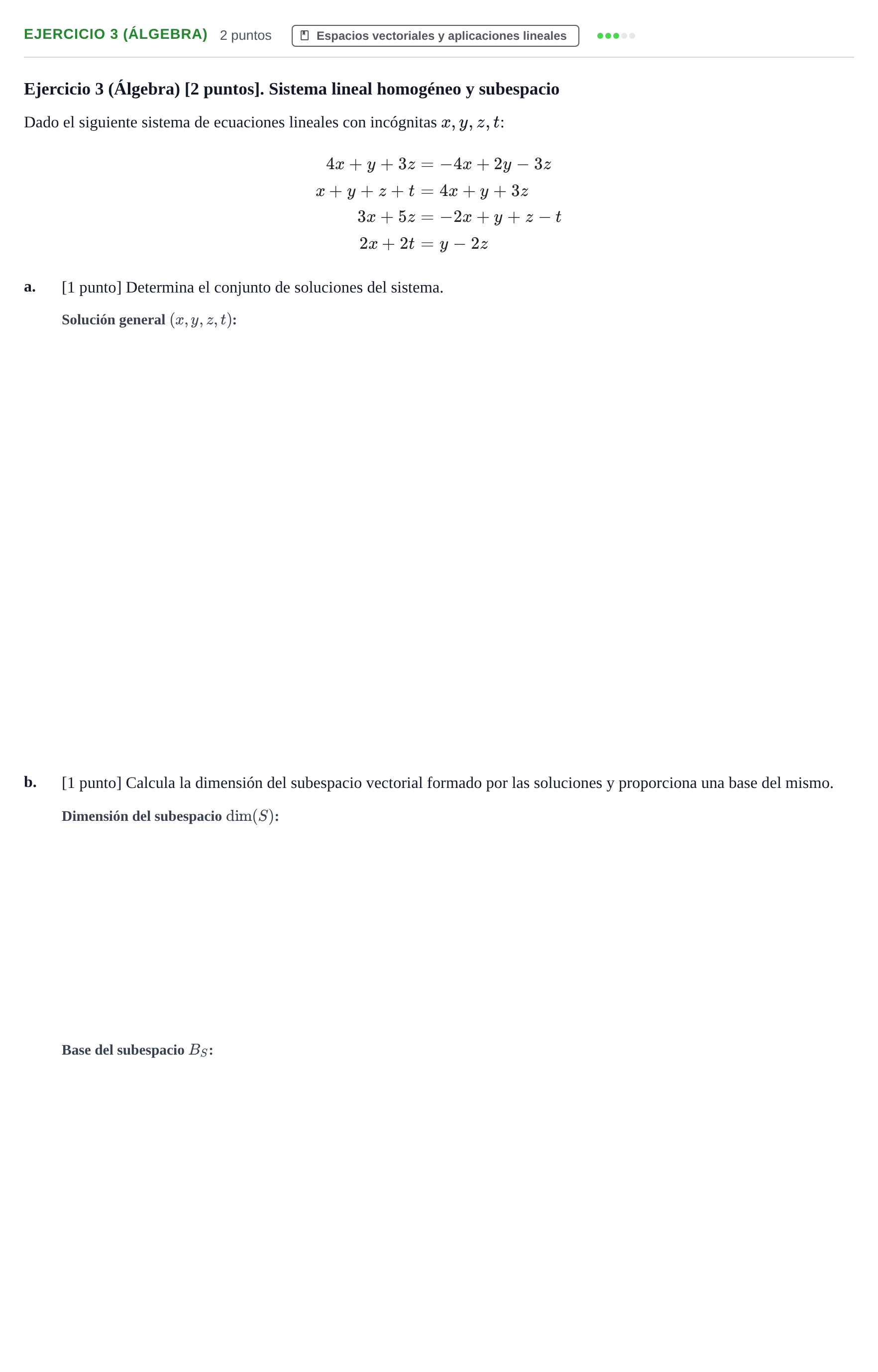 Enunciado: Ejercicio 3 (Álgebra) · Matemáticas Aplicadas URL Exámenes resueltos de Matemáticas Aplicadas
