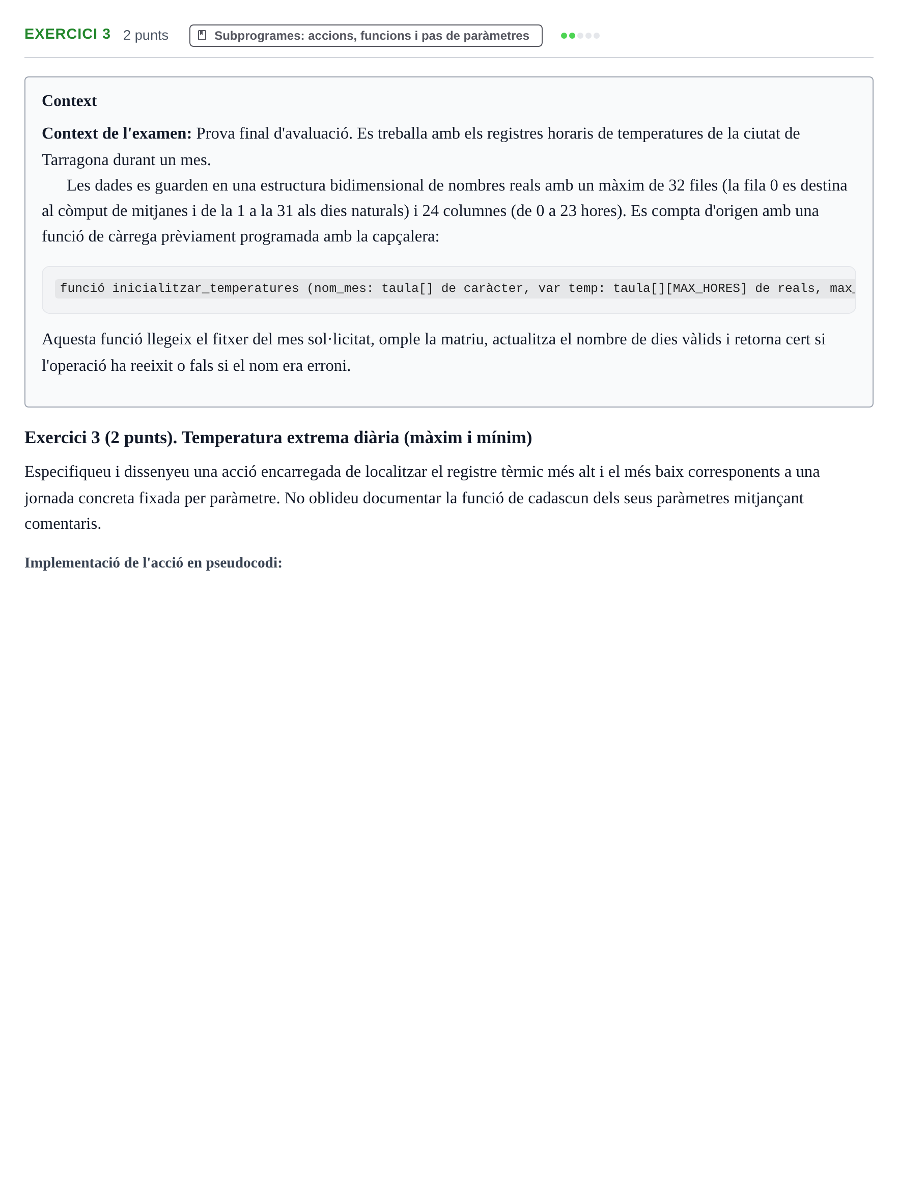 Enunciado: Exercici 3 · Fundamentos de Programación I URV Examen Final. Fonaments de Programació I