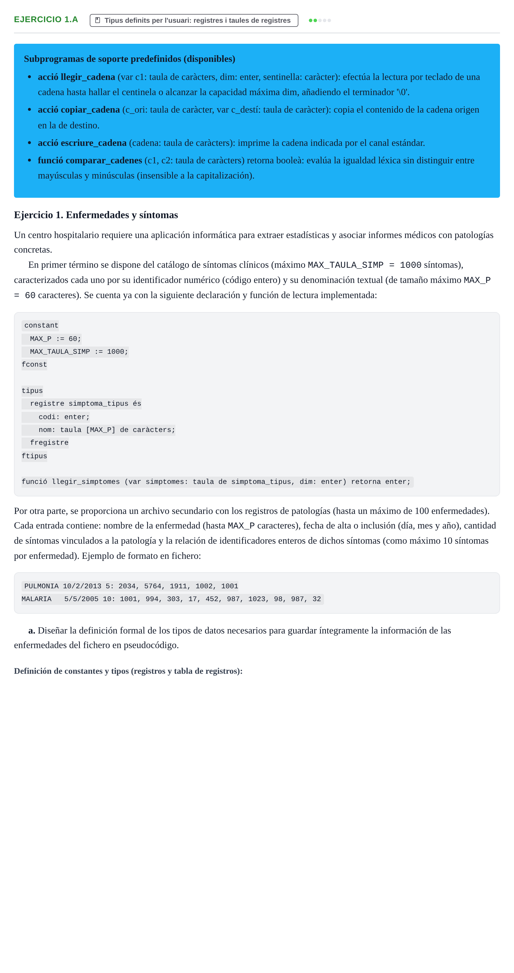 Enunciado: Ejercicio 1.a - Tipus definits per l'usuari: regi… · Fundamentos de Programación I URV 2015