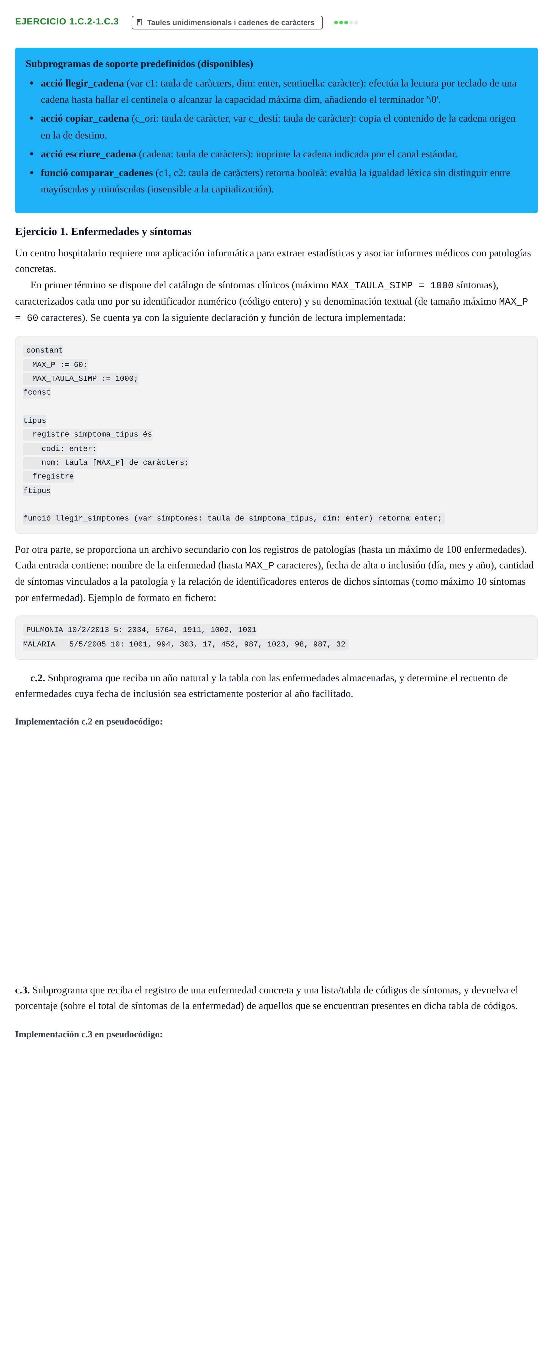 Enunciado: Ejercicio 1.c.2-1.c.3 - Taules unidimensionals i… · Fundamentos de Programación I URV 2015