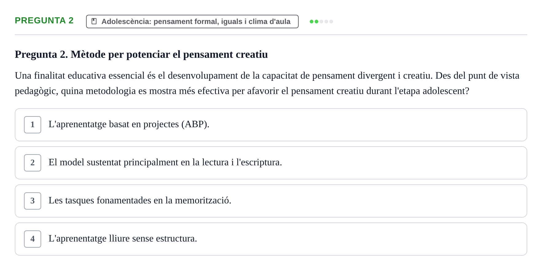 Enunciado: Pregunta 2 · Aprendizaje y Desarrollo de la Personalidad URV 2024