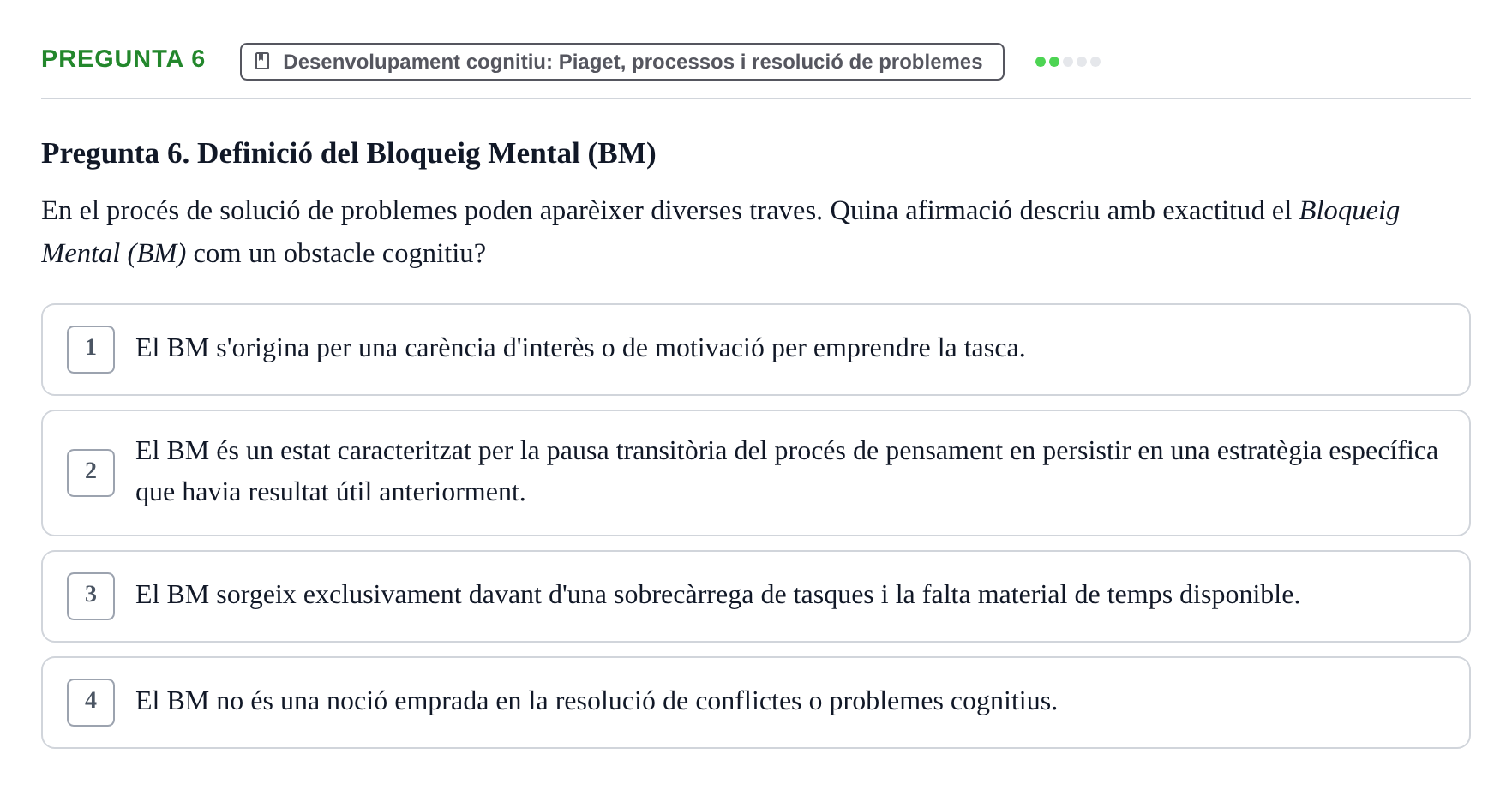 Enunciado: Pregunta 6 · Aprendizaje y Desarrollo de la Personalidad URV 2024
