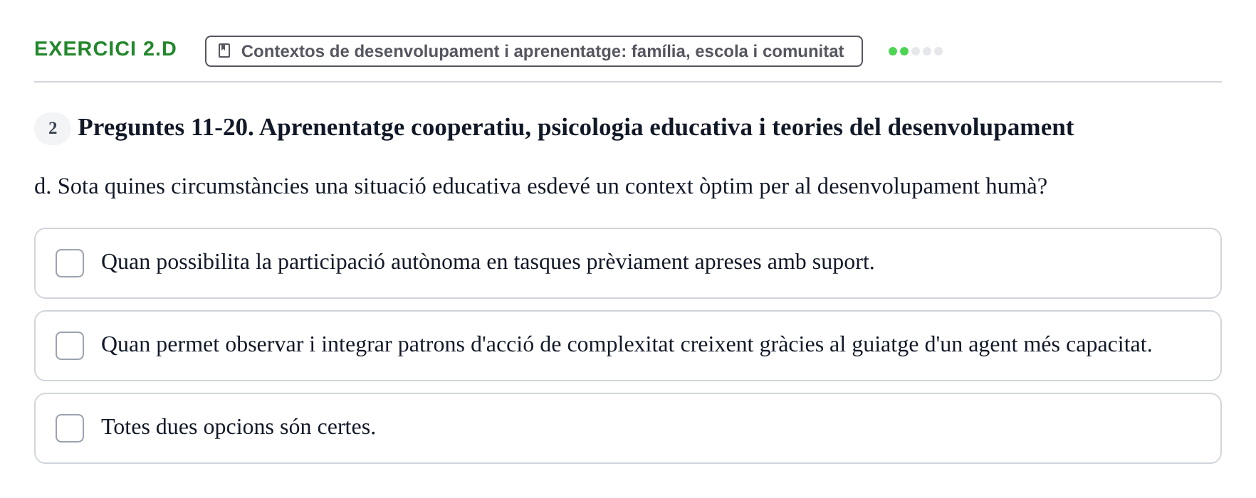 Enunciado: Ejercicio 2.d · Aprendizaje y Desarrollo de la Personalidad URV Recull de Preguntes d'Examen: Psicologia Educativa