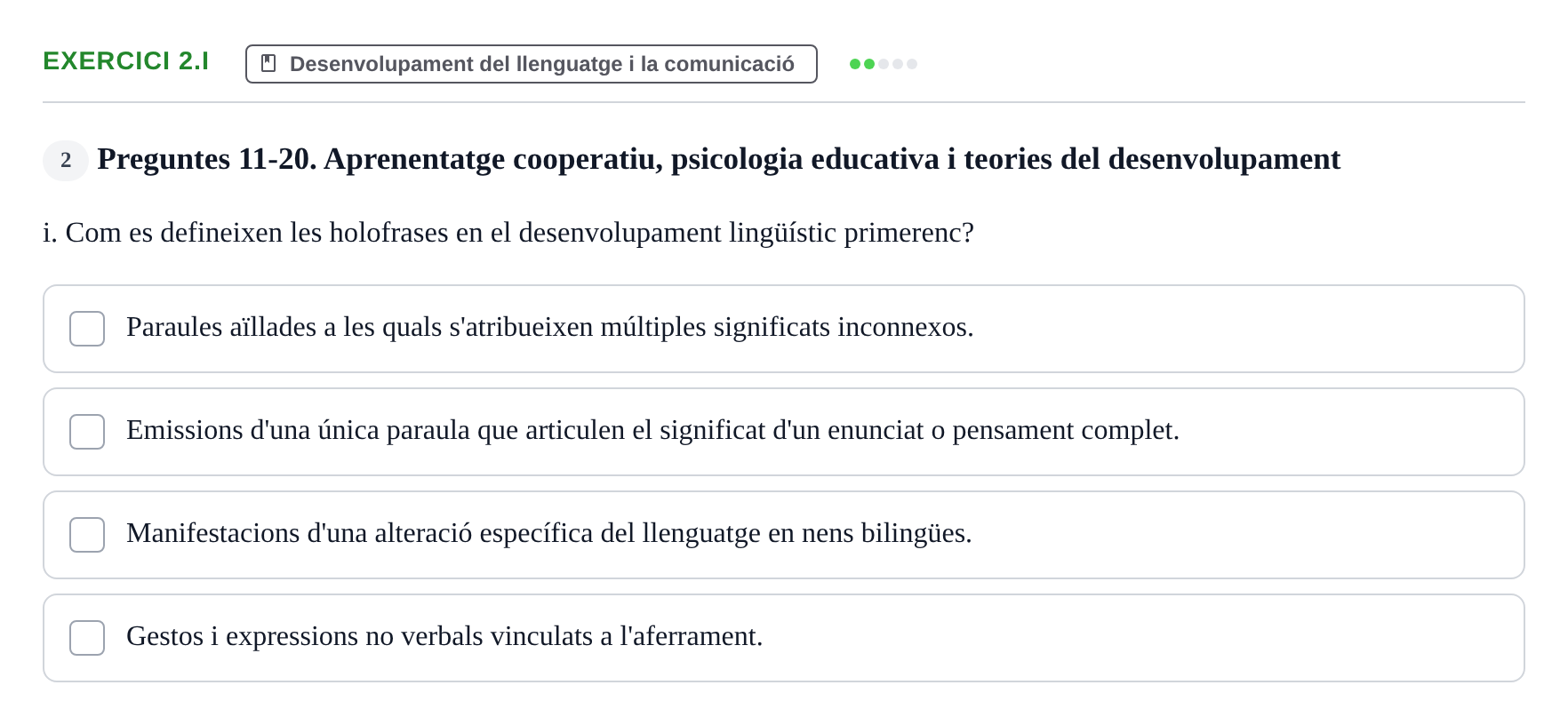 Enunciado: Ejercicio 2.i · Aprendizaje y Desarrollo de la Personalidad URV Recull de Preguntes d'Examen: Psicologia Educativa