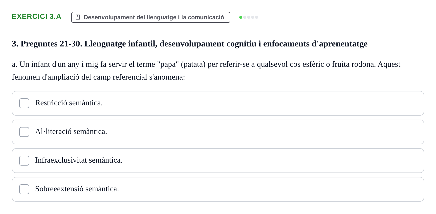 Enunciado: Ejercicio 3.a · Aprendizaje y Desarrollo de la Personalidad URV Recull de Preguntes d'Examen: Psicologia Educativa