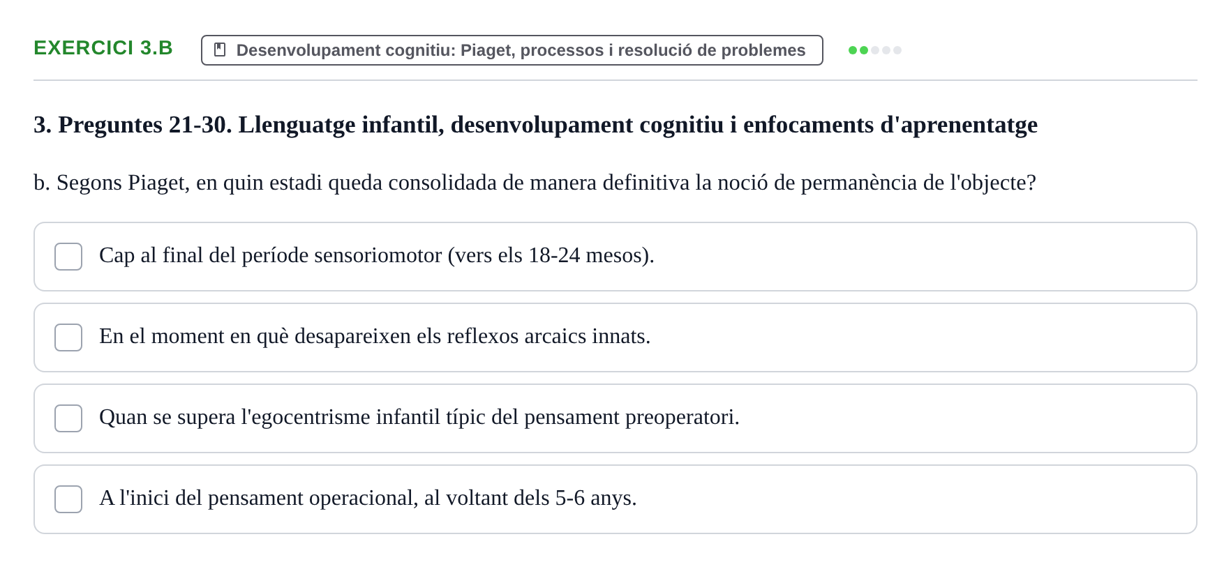 Enunciado: Ejercicio 3.b · Aprendizaje y Desarrollo de la Personalidad URV Recull de Preguntes d'Examen: Psicologia Educativa