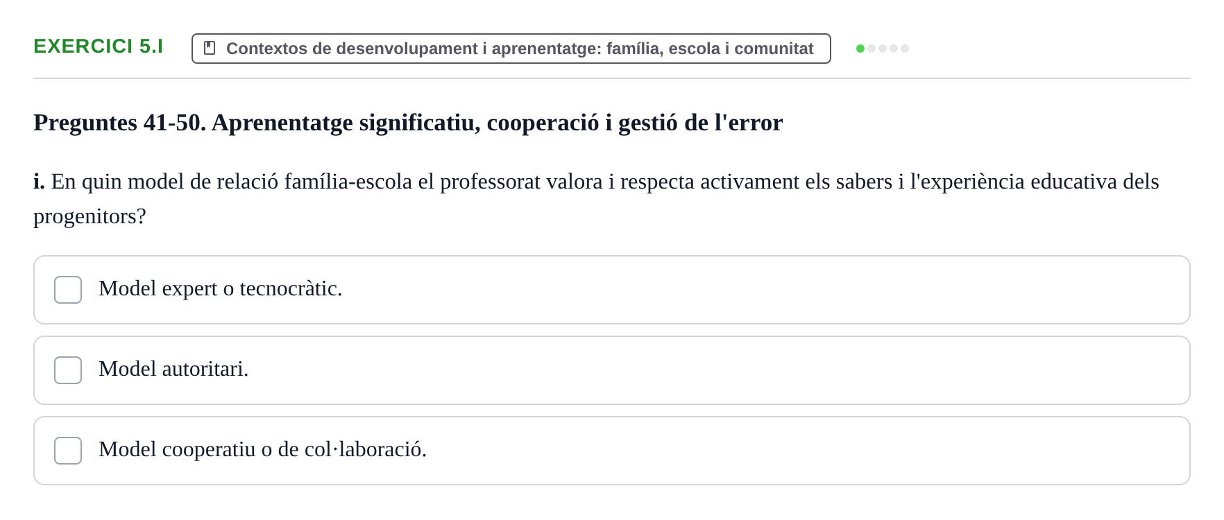 Enunciado: Ejercicio 5.i · Aprendizaje y Desarrollo de la Personalidad URV Recull de Preguntes d'Examen: Psicologia Educativa