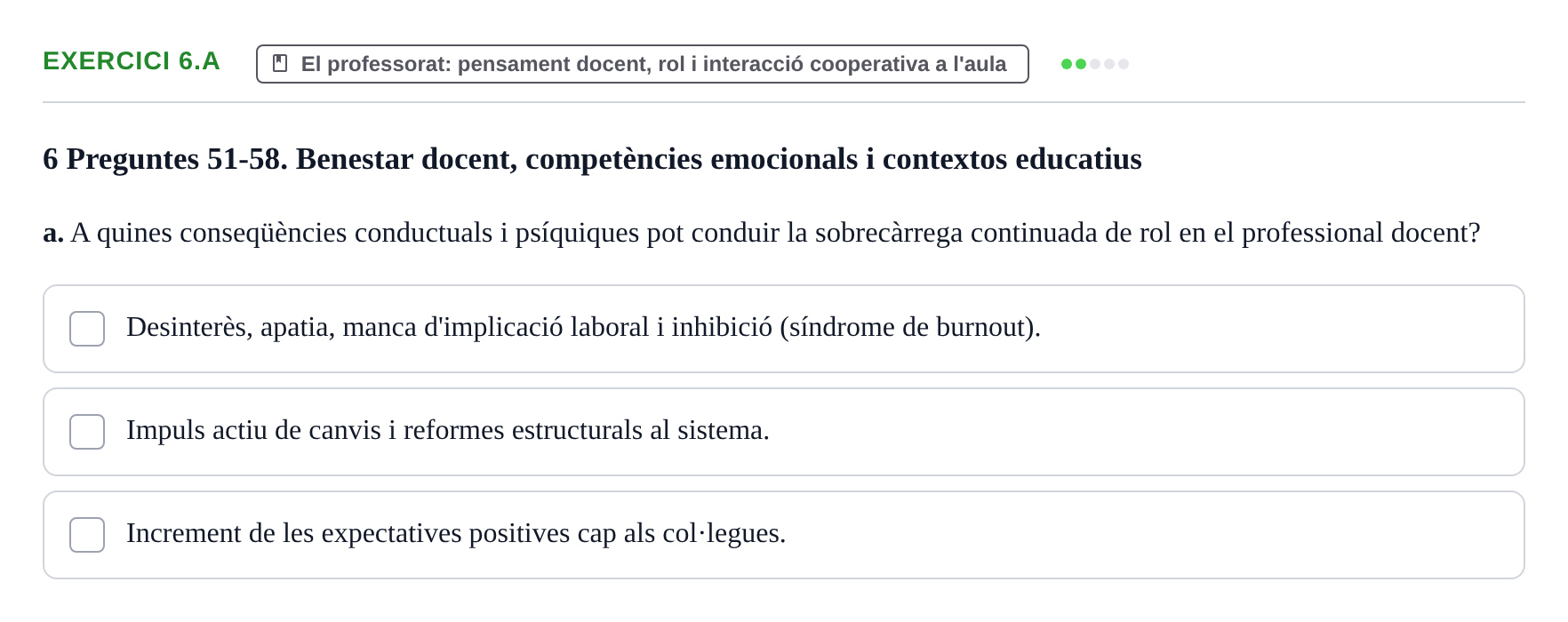 Enunciado: Ejercicio 6.a · Aprendizaje y Desarrollo de la Personalidad URV Recull de Preguntes d'Examen: Psicologia Educativa