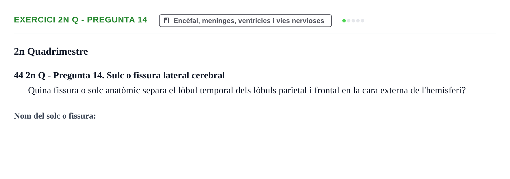 Enunciado: Ejercicio 2n Q - Pregunta 14 · Anatomia i Histologia URV Examen d'Anatomia Humana (1r i 2n Quadrimestre)