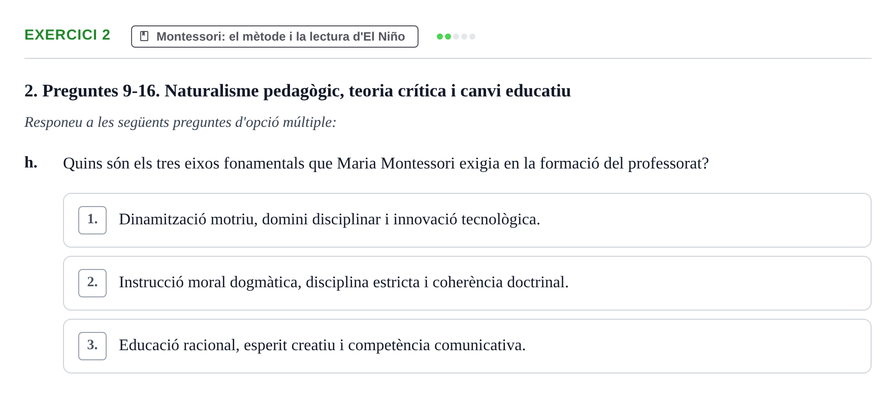 Enunciado: Ejercicio 2 - Montessori: el mètode i la lectura d'El Niño · Sociedad, Familia y Educación URV Examen de Societat, Família i Educació: Recull de preguntes del primer quadrimestre