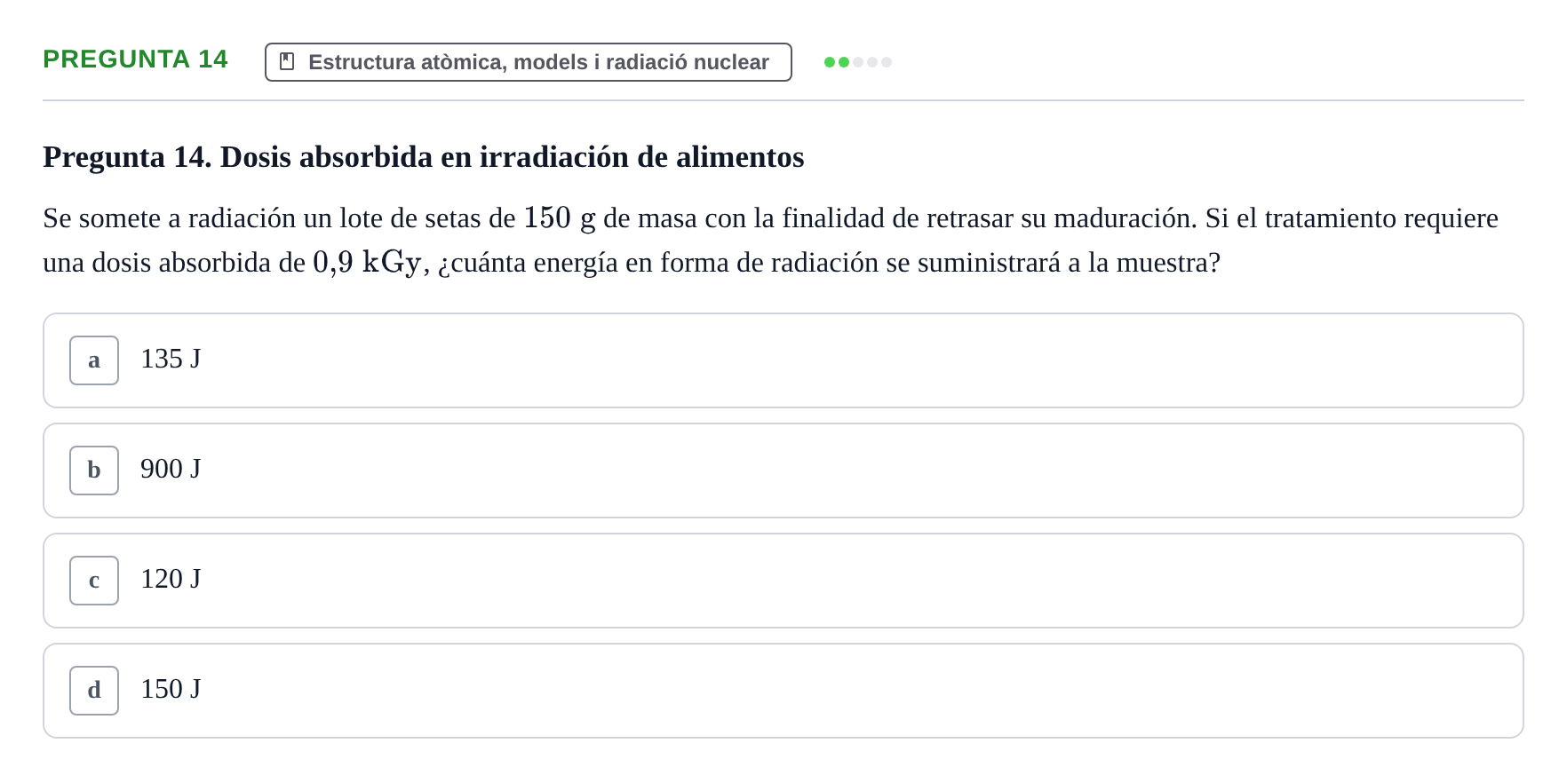 Enunciado: Pregunta 14 · Química i Física Aplicada URV Examen de Física