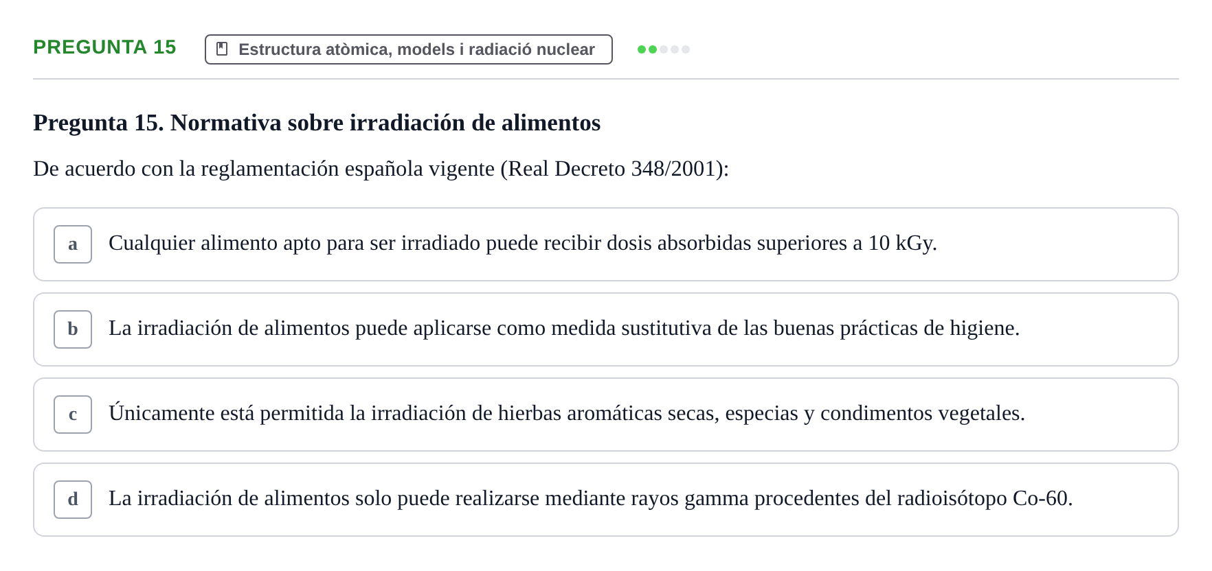 Enunciado: Pregunta 15 · Química i Física Aplicada URV Examen de Física