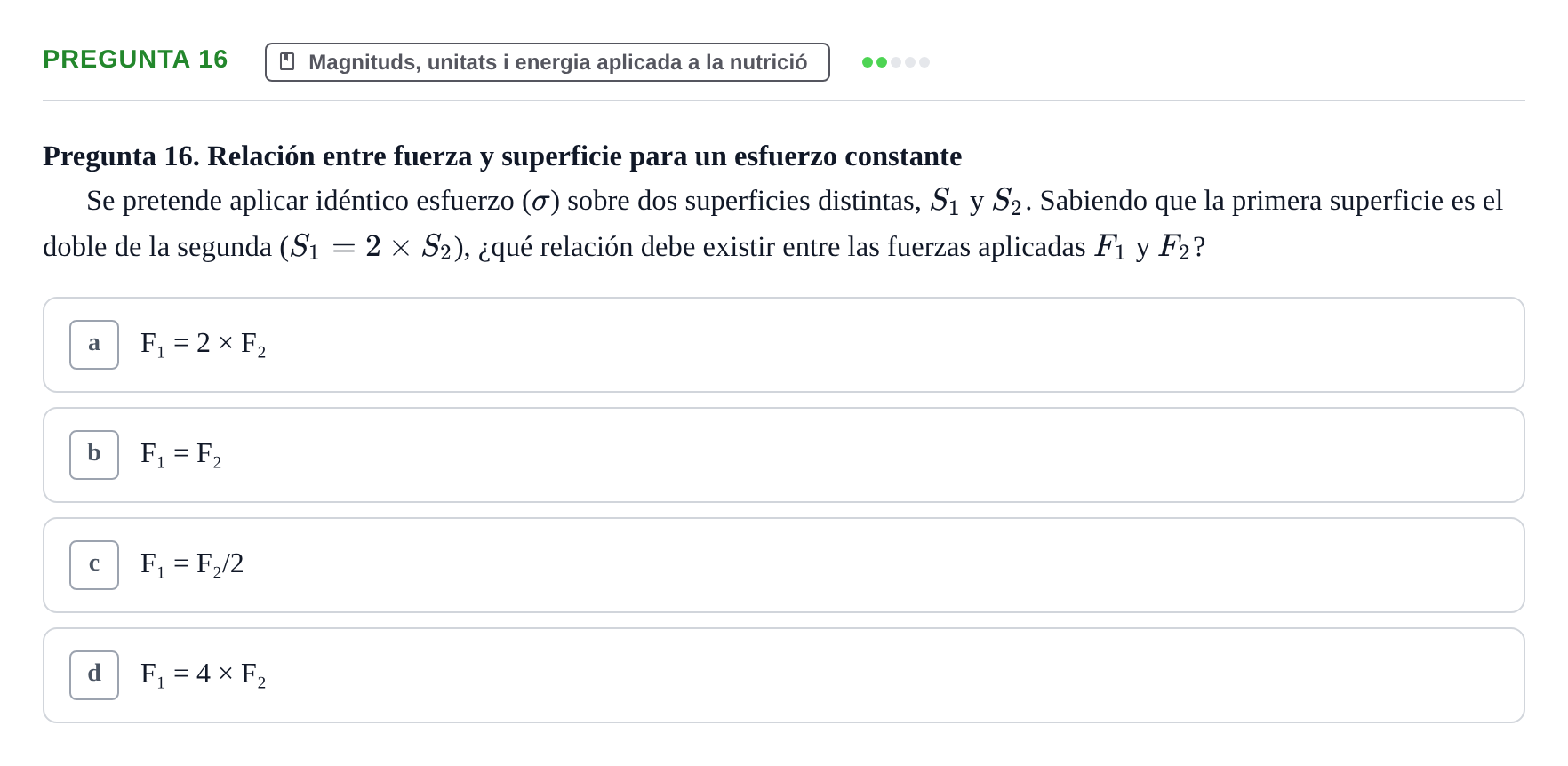 Enunciado: Pregunta 16 · Química i Física Aplicada URV Examen de Física