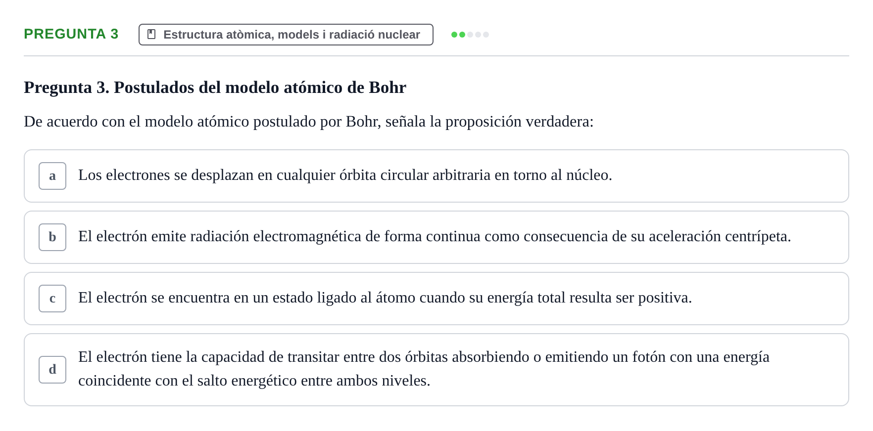 Enunciado: Pregunta 3 · Química i Física Aplicada URV Examen de Física