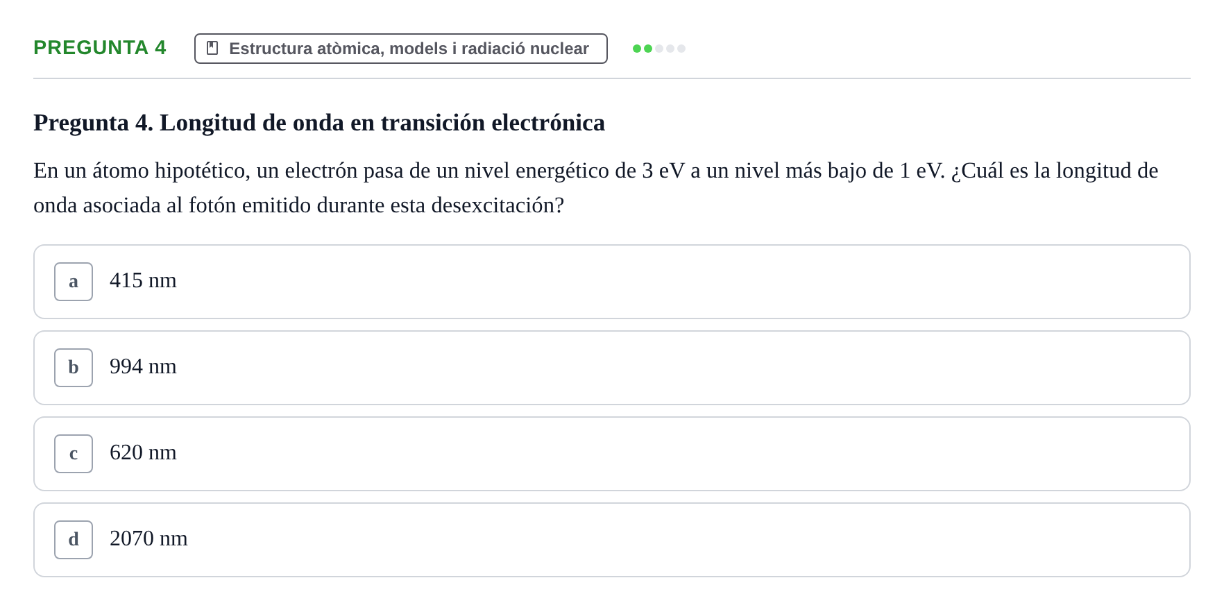 Enunciado: Pregunta 4 · Química i Física Aplicada URV Examen de Física