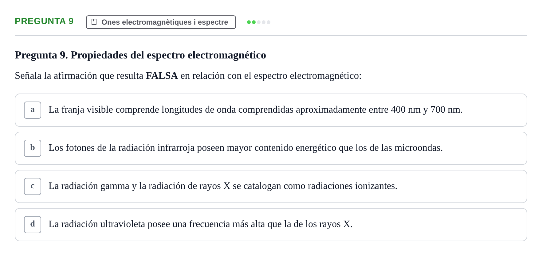 Enunciado: Pregunta 9 · Química i Física Aplicada URV Examen de Física