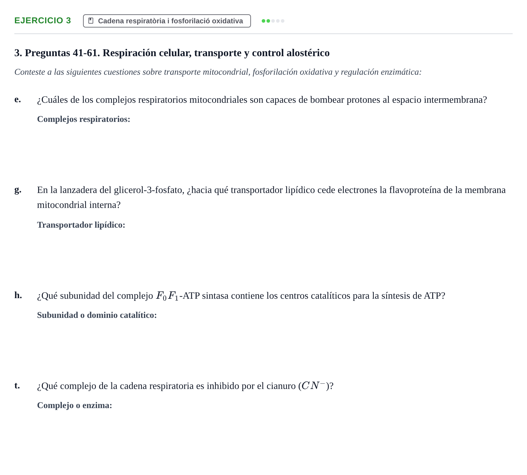 Enunciado: Ejercicio 3 - Cadena respiratòria i fosforilació oxidativa · Bioquímica URV Examen de Bioquímica: Cuestiones de Metabolismo y Bioenergética