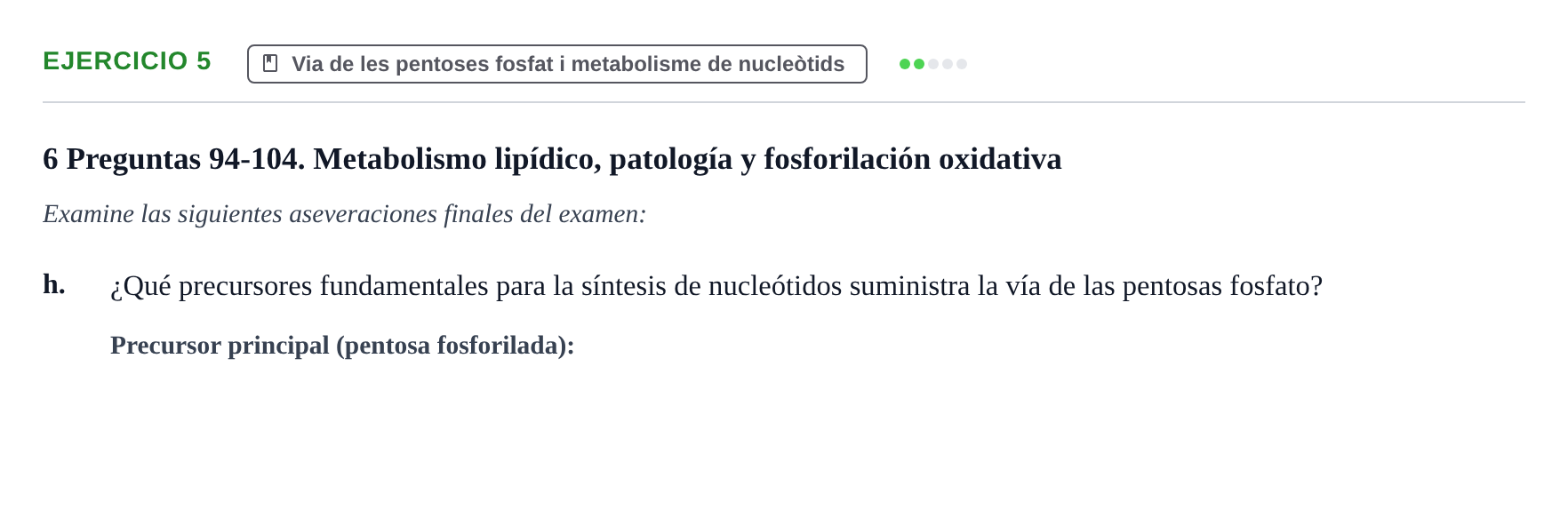 Enunciado: Ejercicio 5 - Via de les pentoses fosfat i metabolisme de n… · Bioquímica URV Examen de Bioquímica: Cuestiones de Metabolismo y Bioenergética