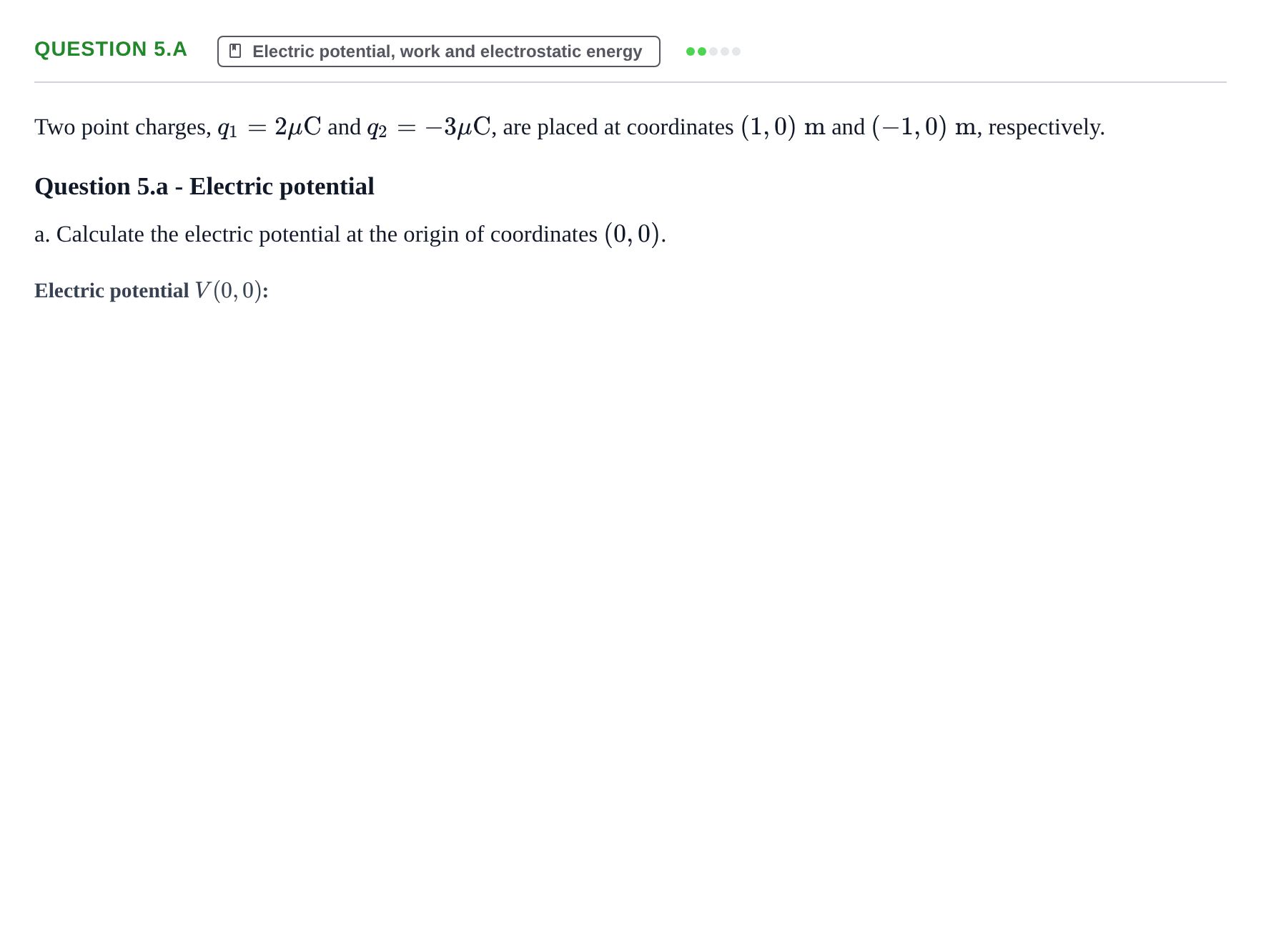 Enunciado: Question 5.a - Electric potential · Física II URV 2022