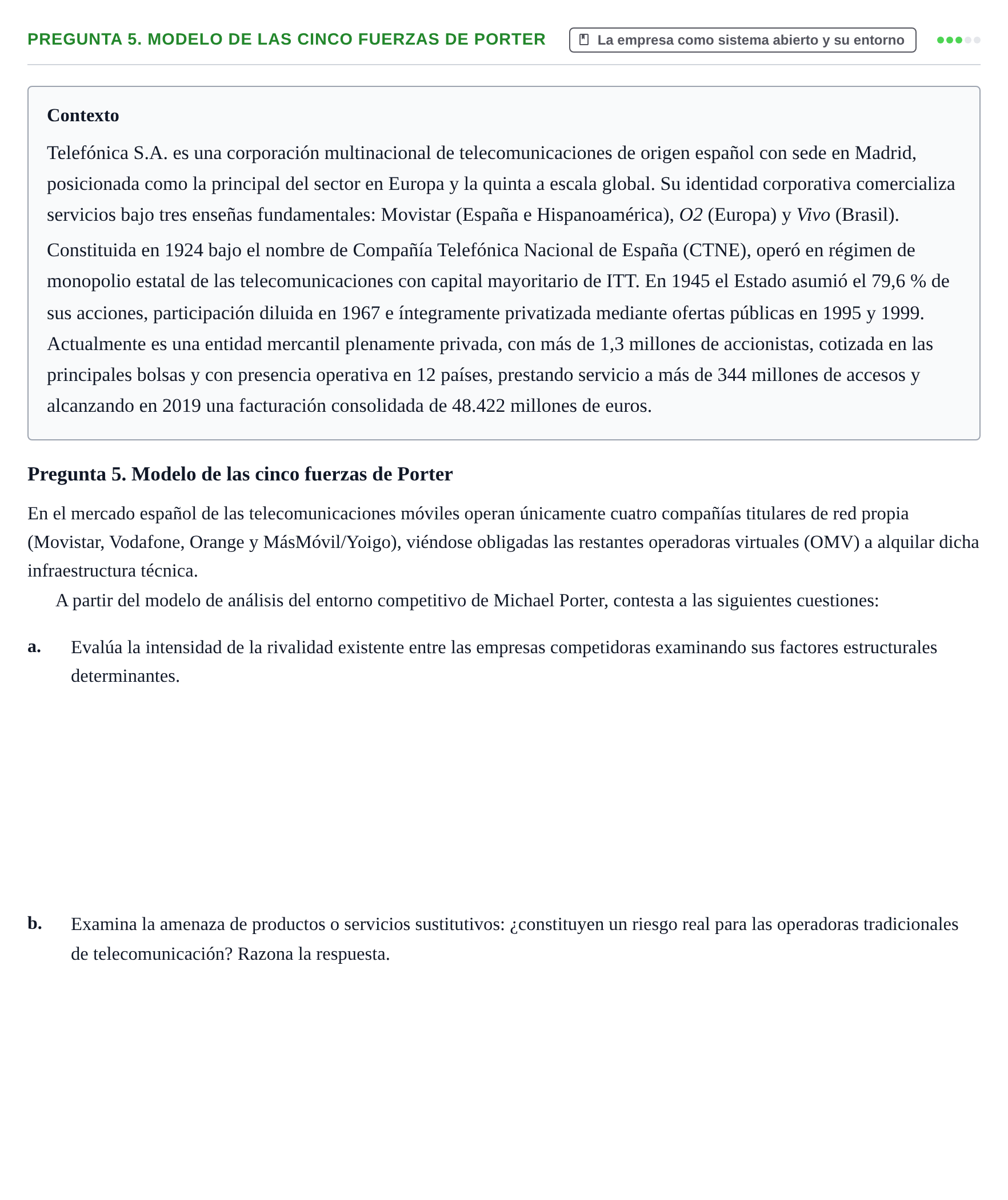 Enunciado: Pregunta 5. Modelo de las cinco fuerzas de Porter