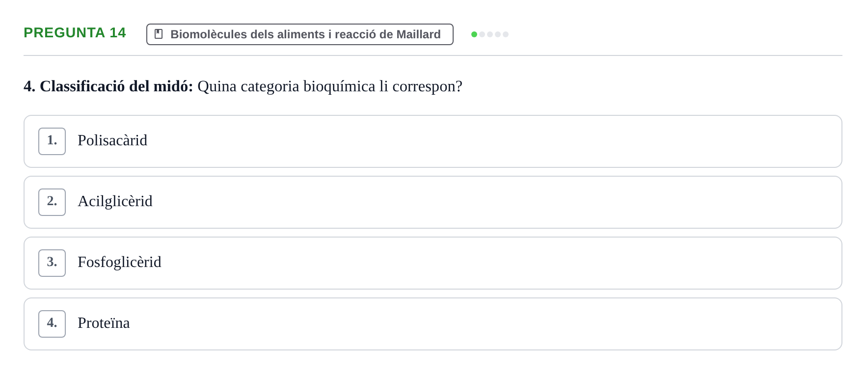 Enunciado: Pregunta 14 · Química i Física Aplicada URV Examen de Química (1a Convocatòria)