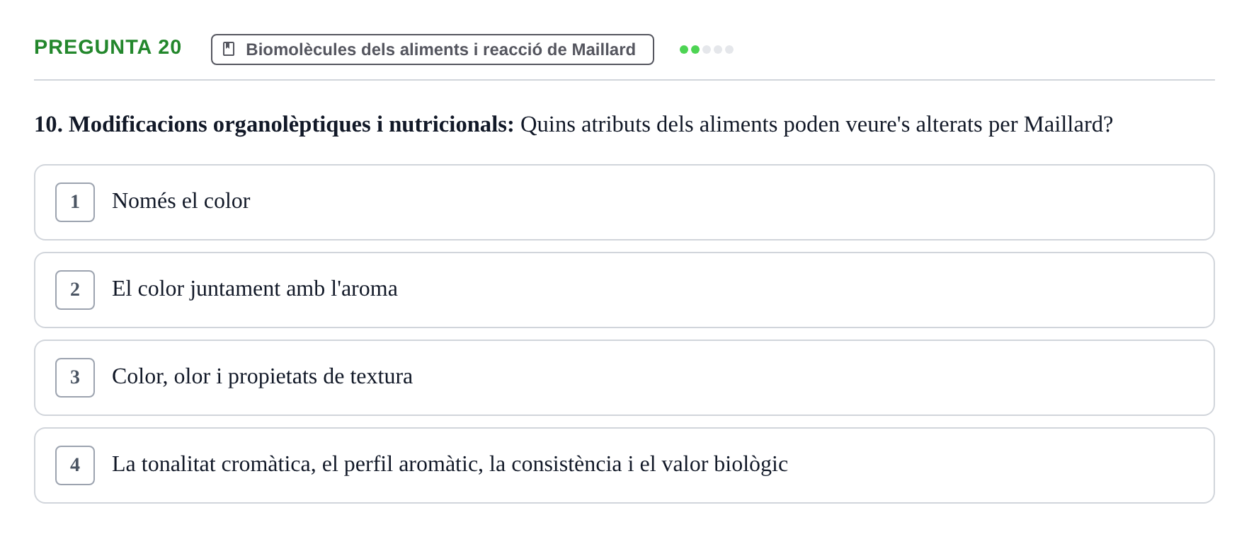 Enunciado: Pregunta 20 · Química i Física Aplicada URV Examen de Química (1a Convocatòria)