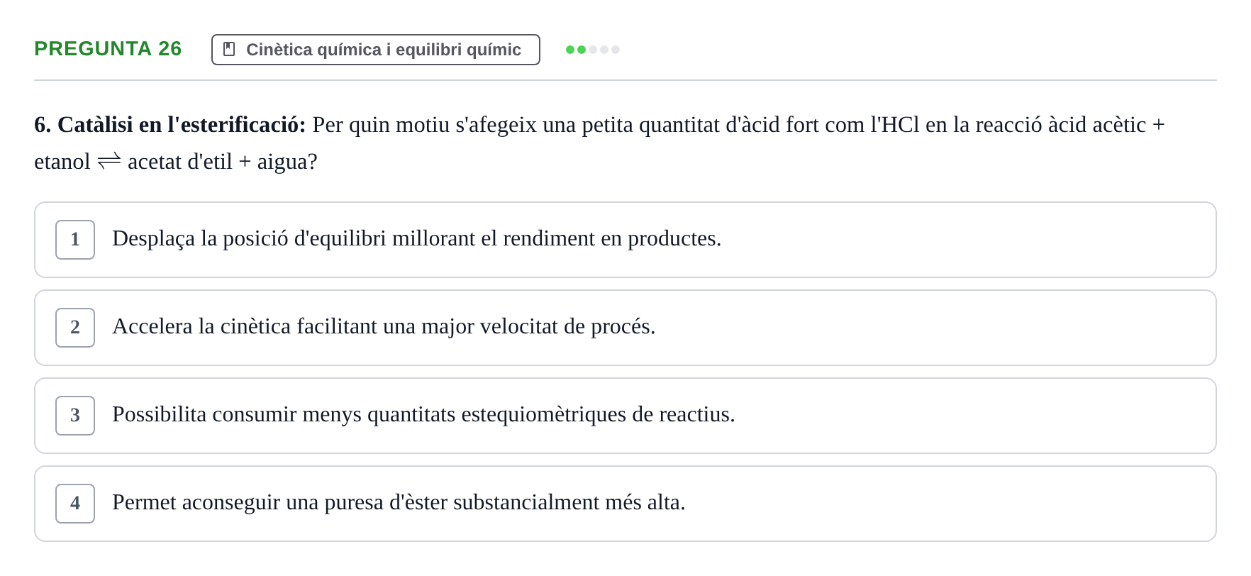 Enunciado: Pregunta 26 · Química i Física Aplicada URV Examen de Química (1a Convocatòria)
