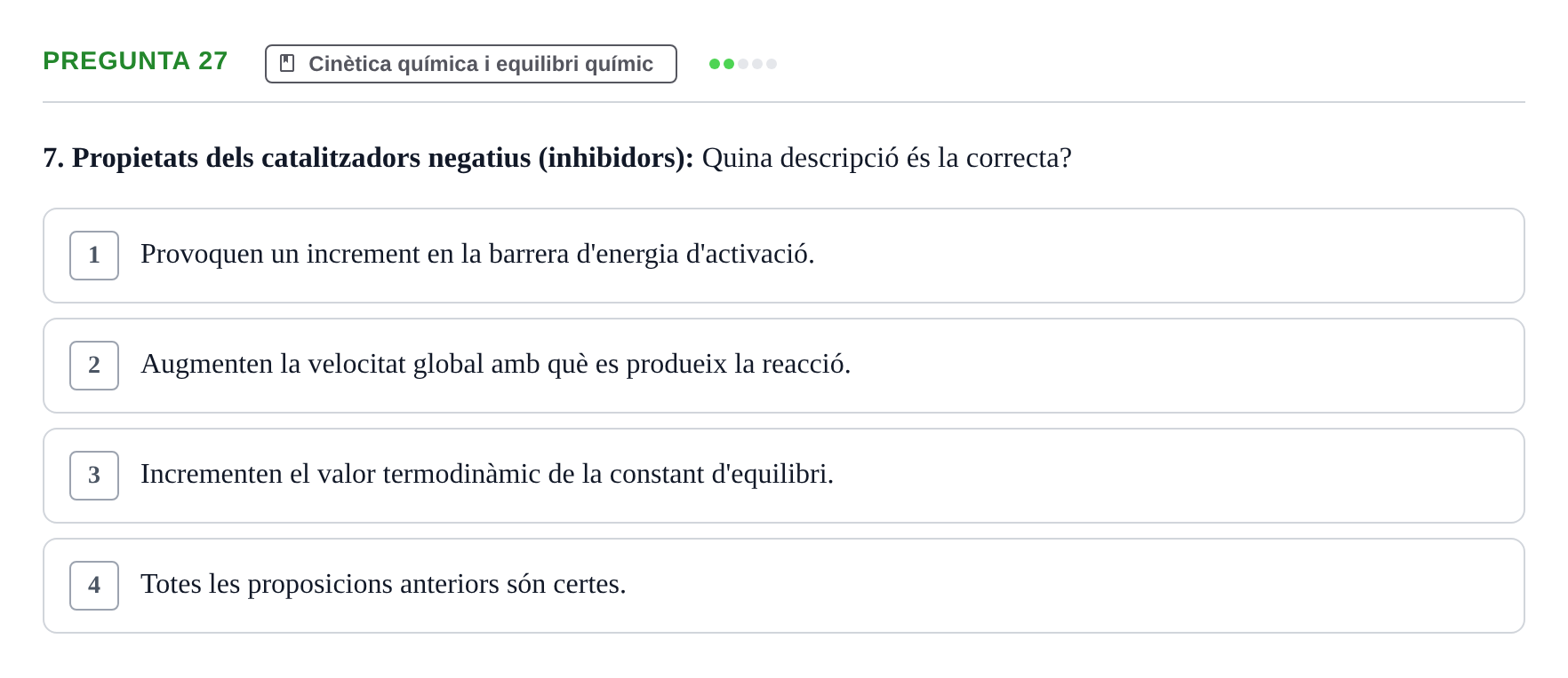 Enunciado: Pregunta 27 · Química i Física Aplicada URV Examen de Química (1a Convocatòria)