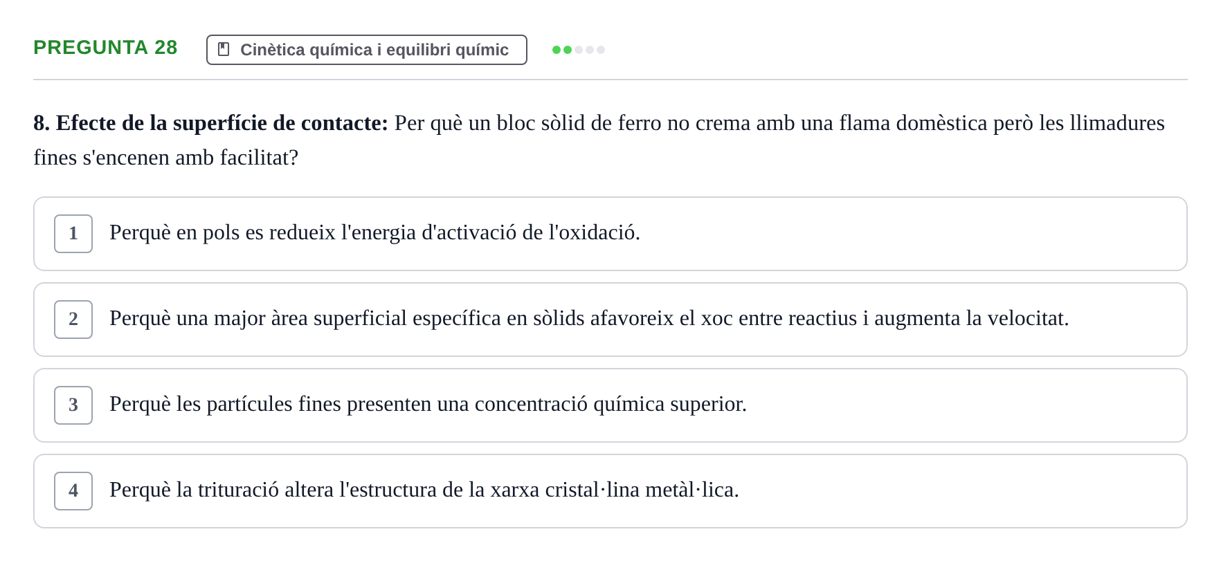 Enunciado: Pregunta 28 · Química i Física Aplicada URV Examen de Química (1a Convocatòria)