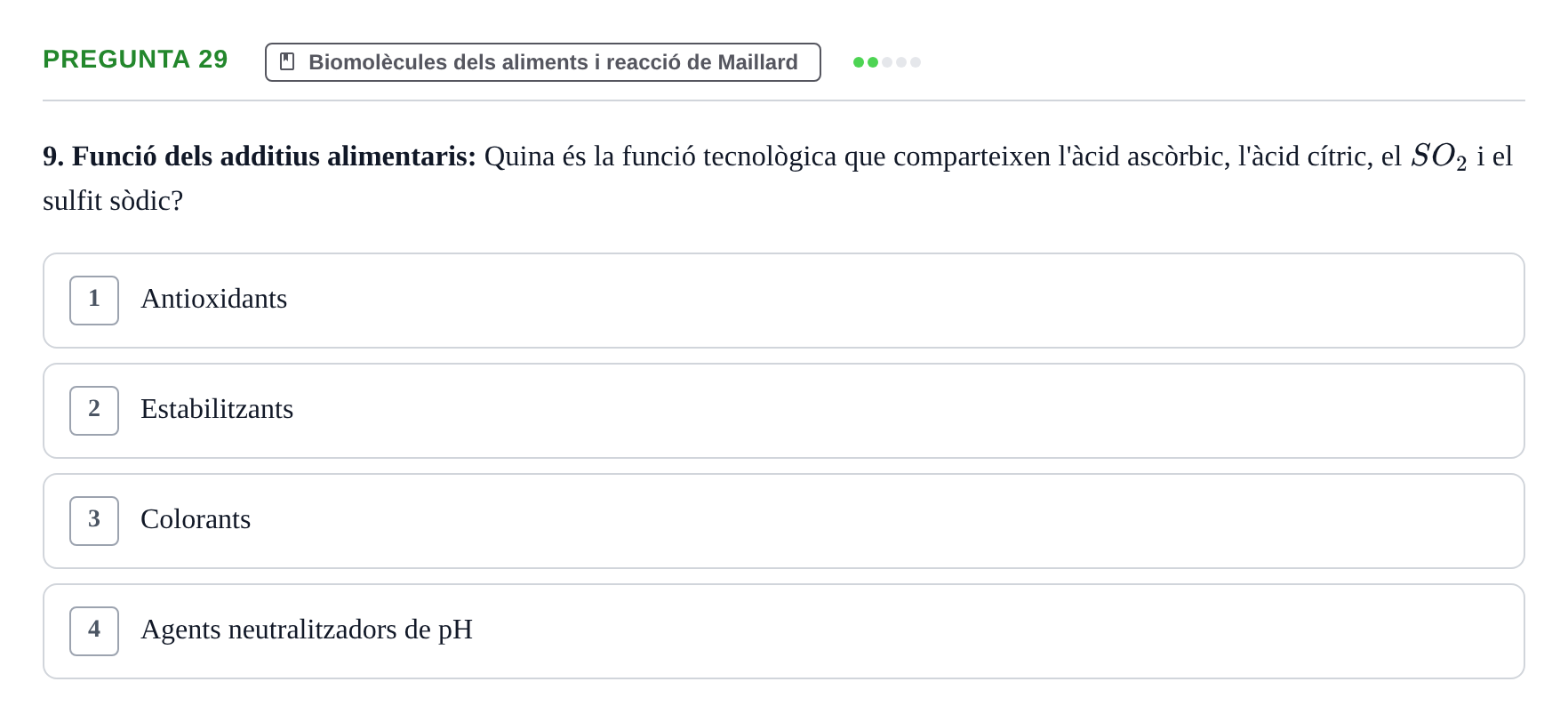Enunciado: Pregunta 29 · Química i Física Aplicada URV Examen de Química (1a Convocatòria)