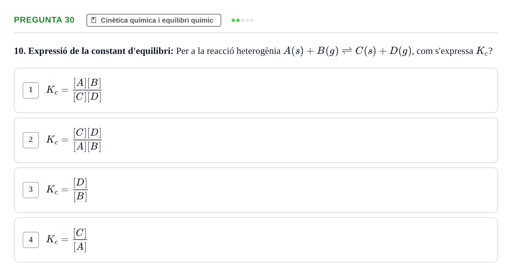 Enunciado: Pregunta 30 · Química i Física Aplicada URV Examen de Química (1a Convocatòria)