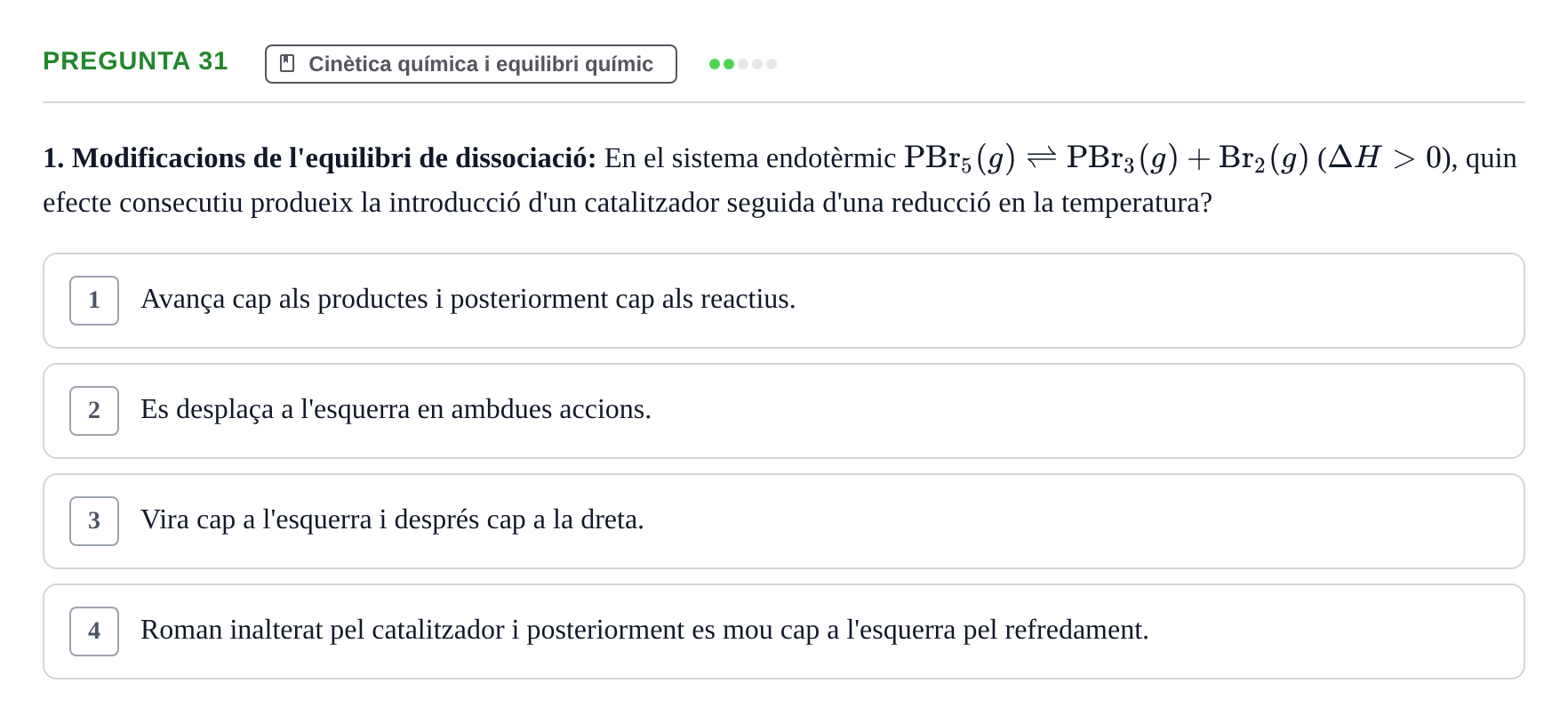 Enunciado: Pregunta 31 · Química i Física Aplicada URV Examen de Química (1a Convocatòria)