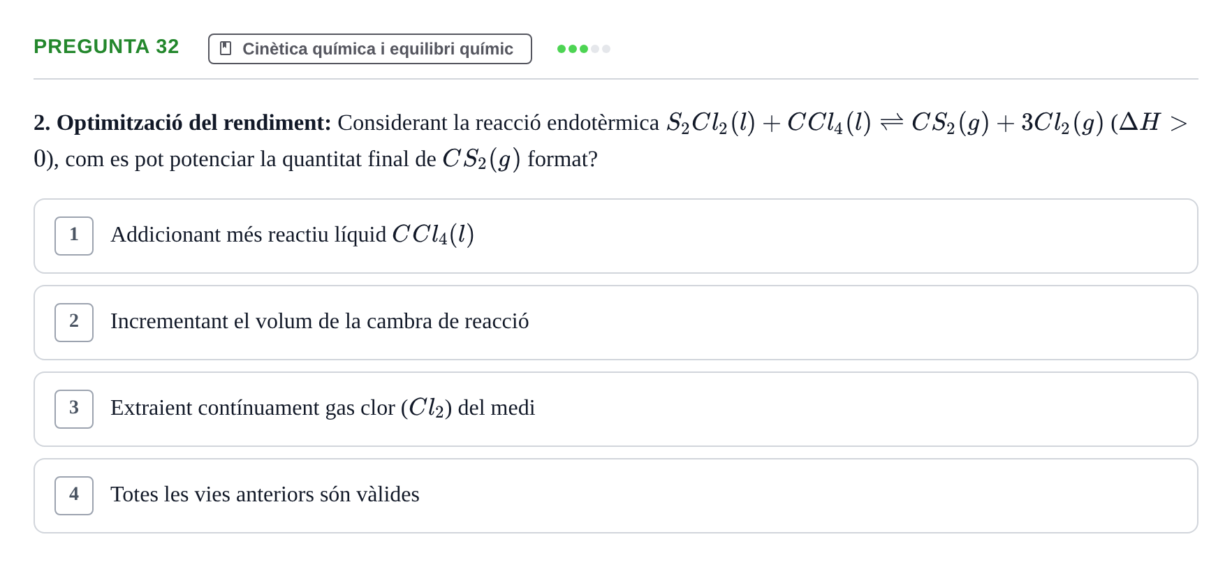 Enunciado: Pregunta 32 · Química i Física Aplicada URV Examen de Química (1a Convocatòria)