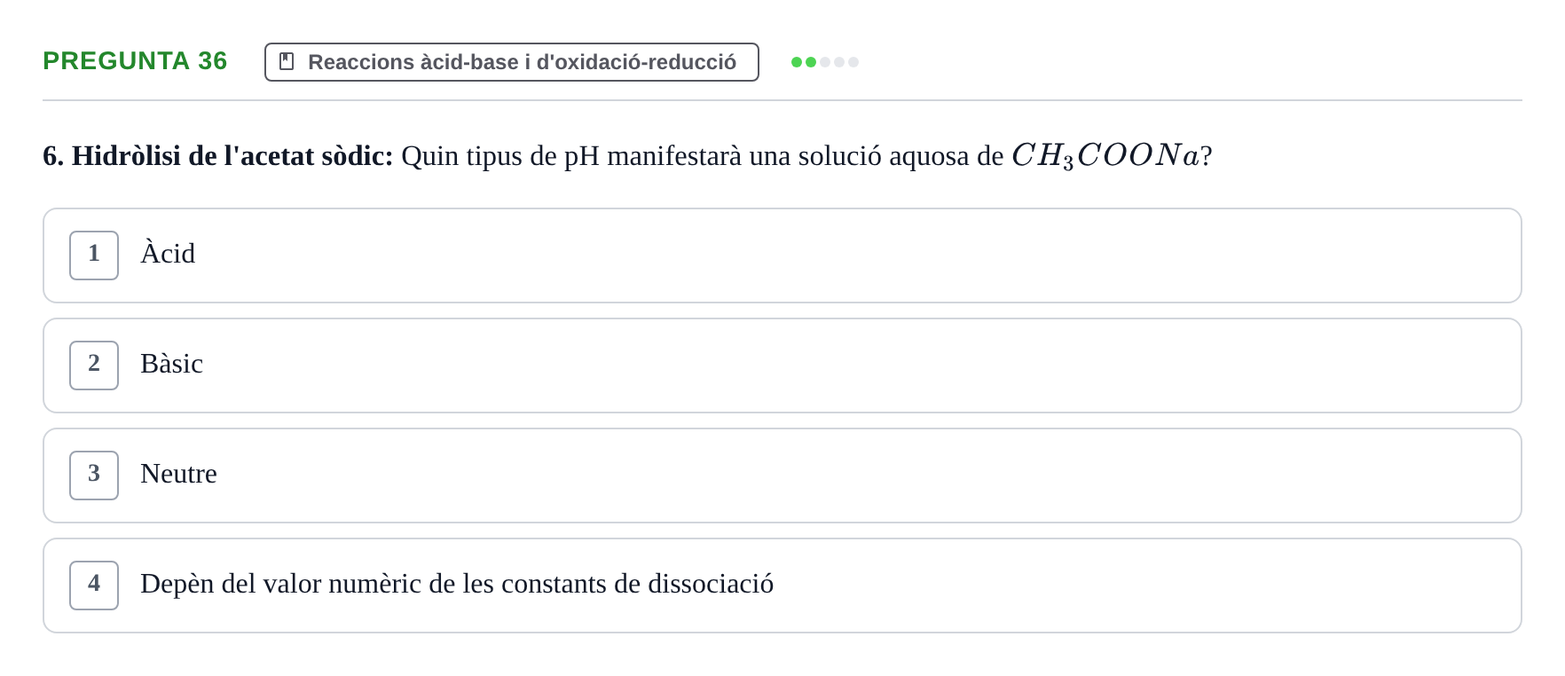Enunciado: Pregunta 36 · Química i Física Aplicada URV Examen de Química (1a Convocatòria)