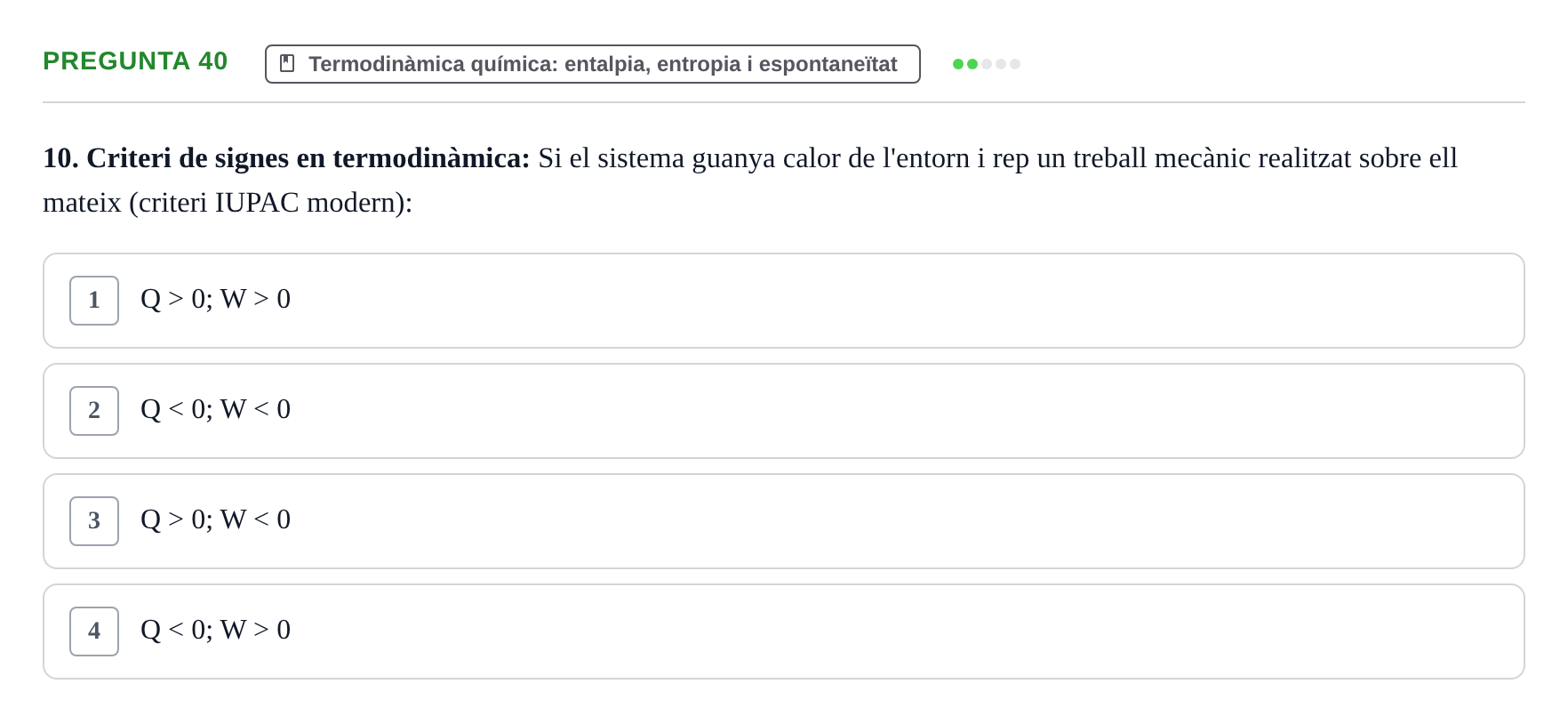Enunciado: Pregunta 40 · Química i Física Aplicada URV Examen de Química (1a Convocatòria)