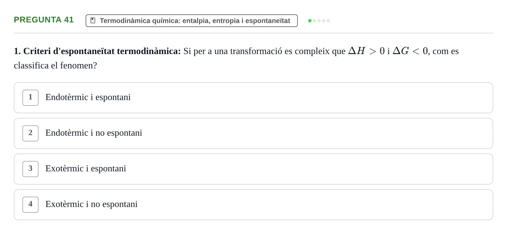 Enunciado: Pregunta 41 · Química i Física Aplicada URV Examen de Química (1a Convocatòria)