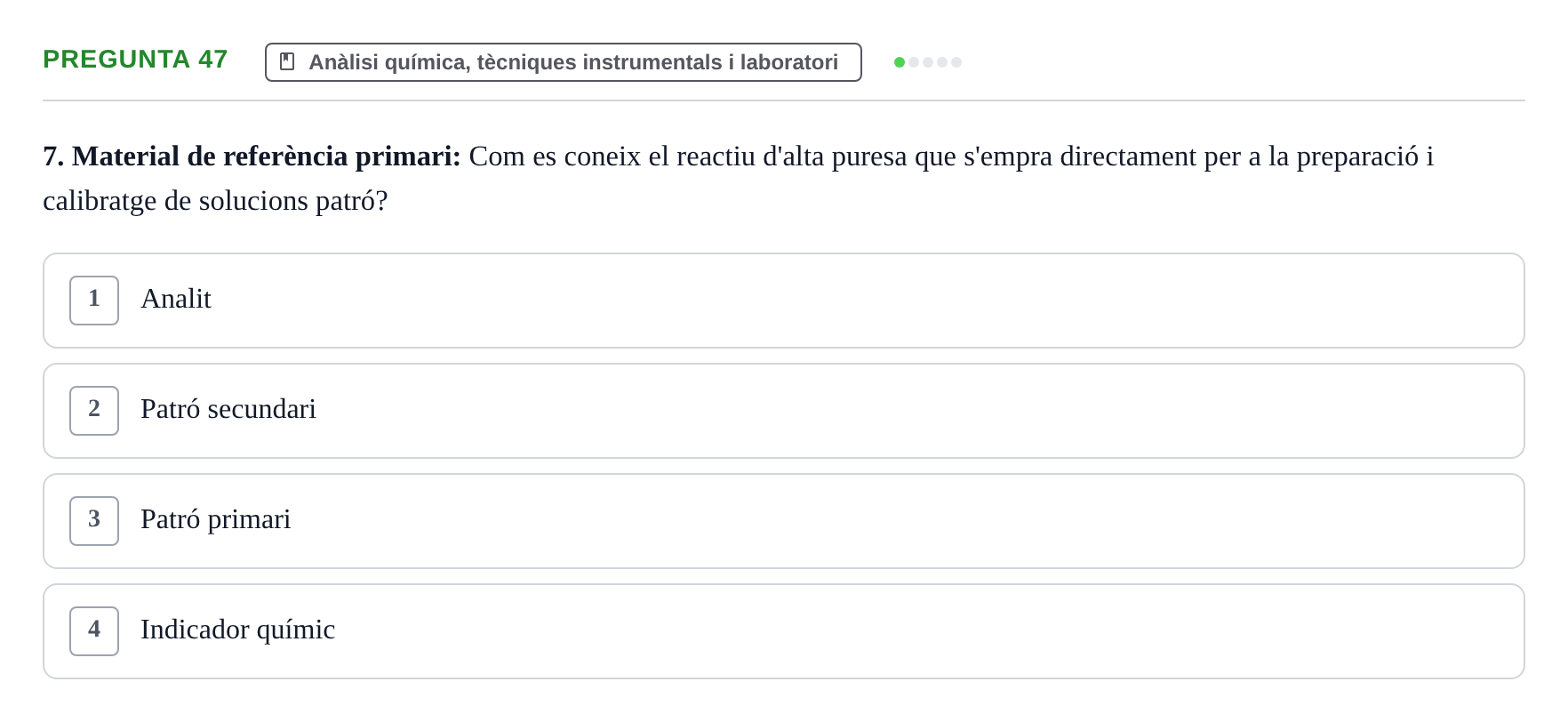 Enunciado: Pregunta 47 · Química i Física Aplicada URV Examen de Química (1a Convocatòria)