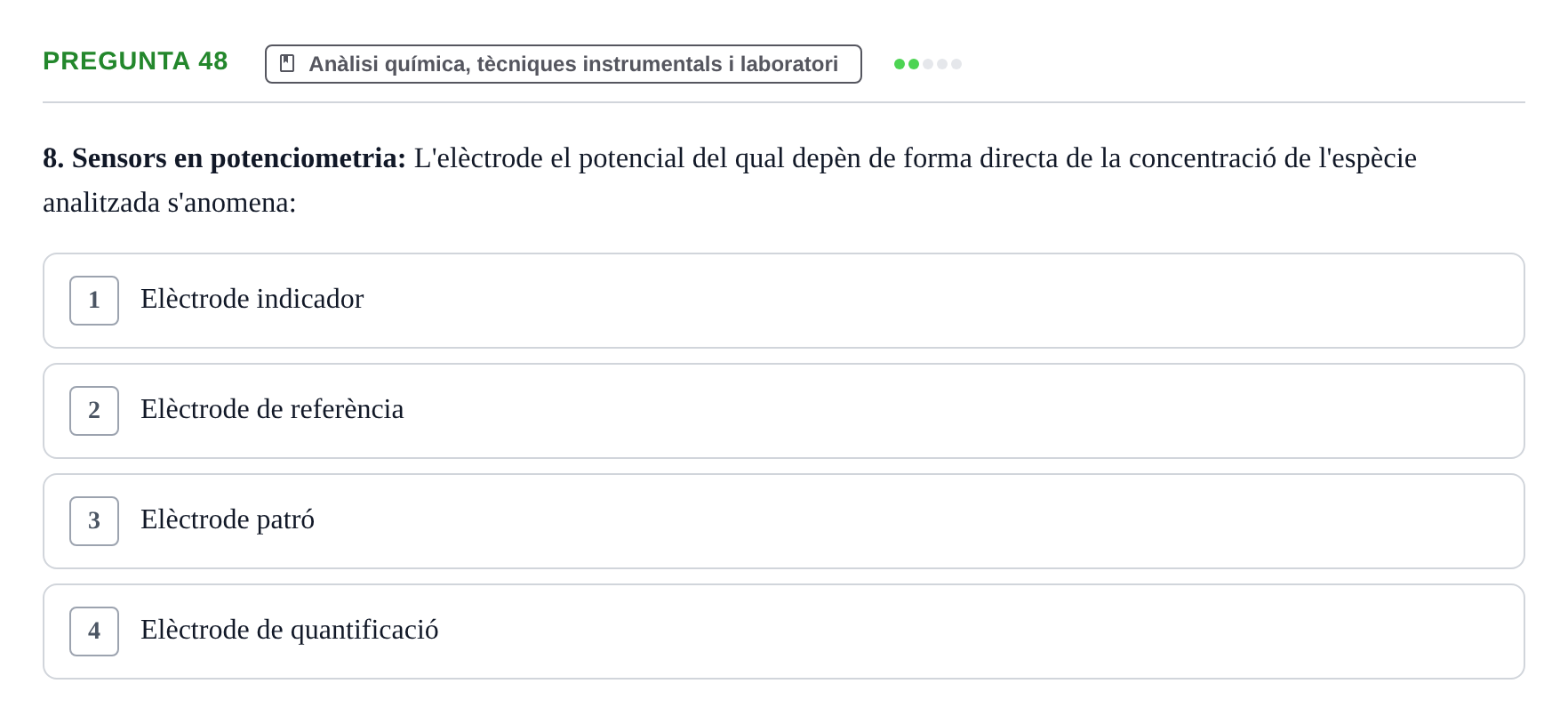 Enunciado: Pregunta 48 · Química i Física Aplicada URV Examen de Química (1a Convocatòria)
