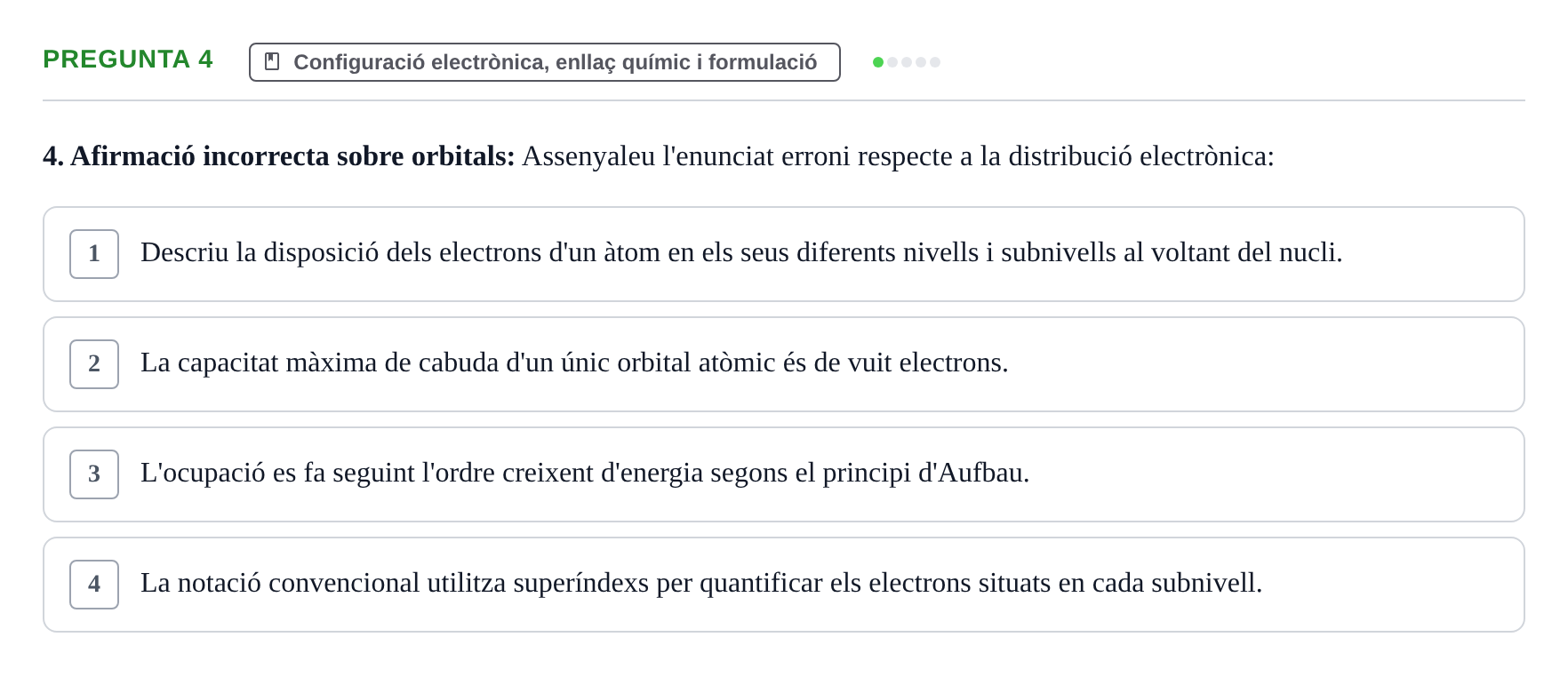 Enunciado: Pregunta 4 · Química i Física Aplicada URV Examen de Química (1a Convocatòria)