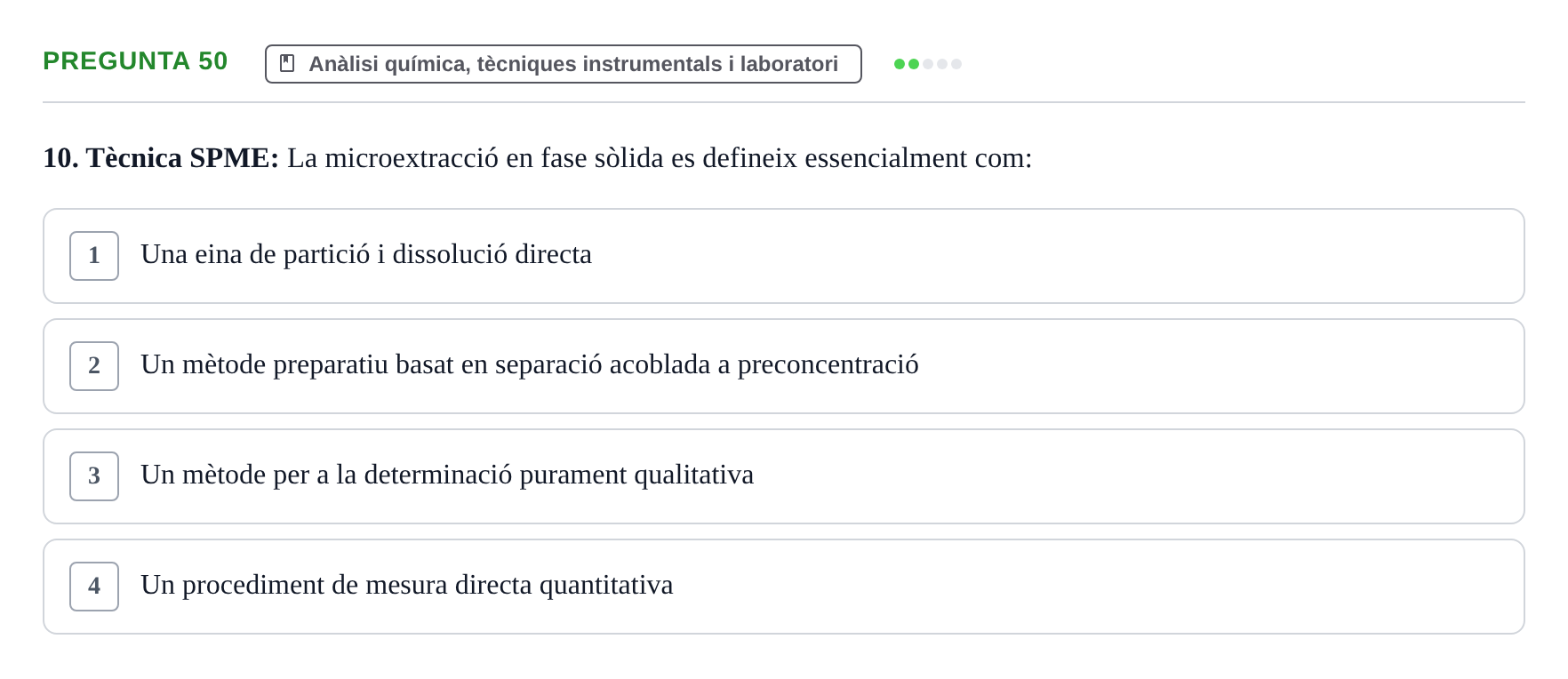 Enunciado: Pregunta 50 · Química i Física Aplicada URV Examen de Química (1a Convocatòria)