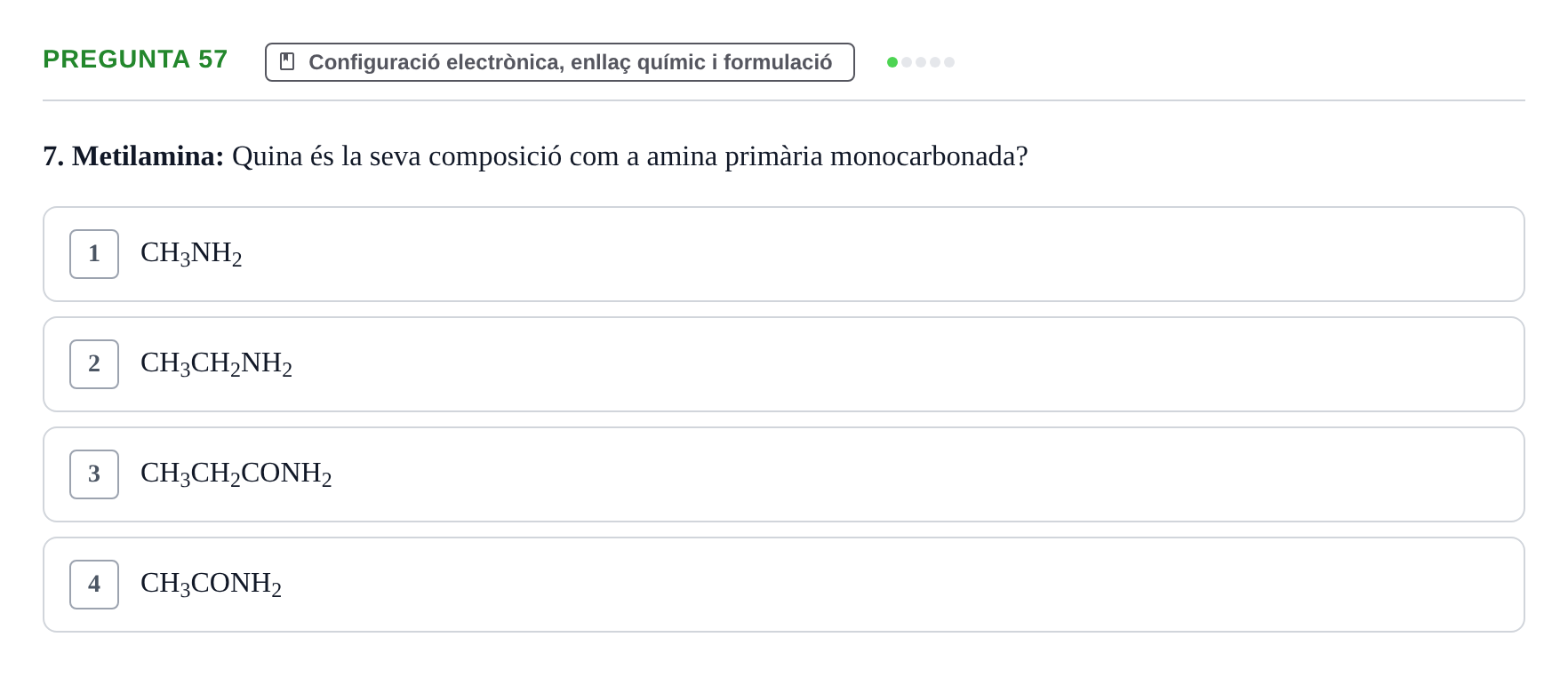 Enunciado: Pregunta 57 · Química i Física Aplicada URV Examen de Química (1a Convocatòria)