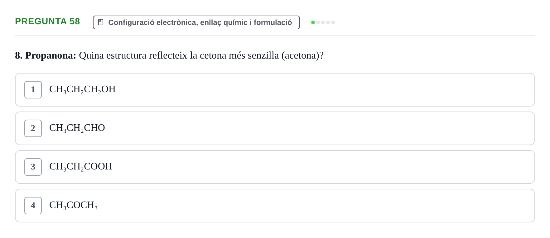 Enunciado: Pregunta 58 · Química i Física Aplicada URV Examen de Química (1a Convocatòria)