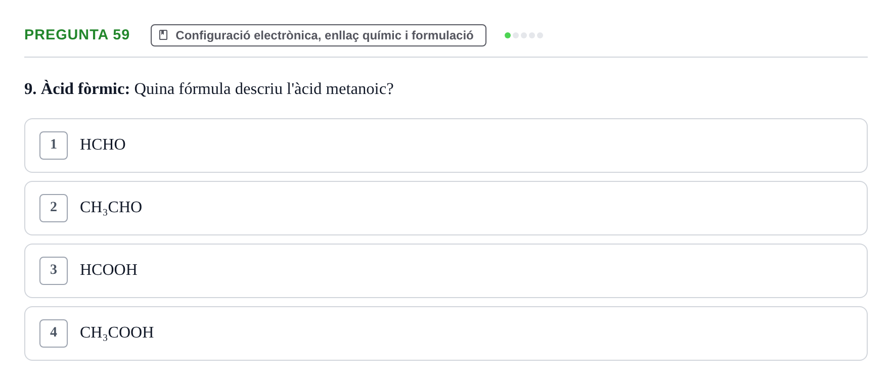 Enunciado: Pregunta 59 · Química i Física Aplicada URV Examen de Química (1a Convocatòria)