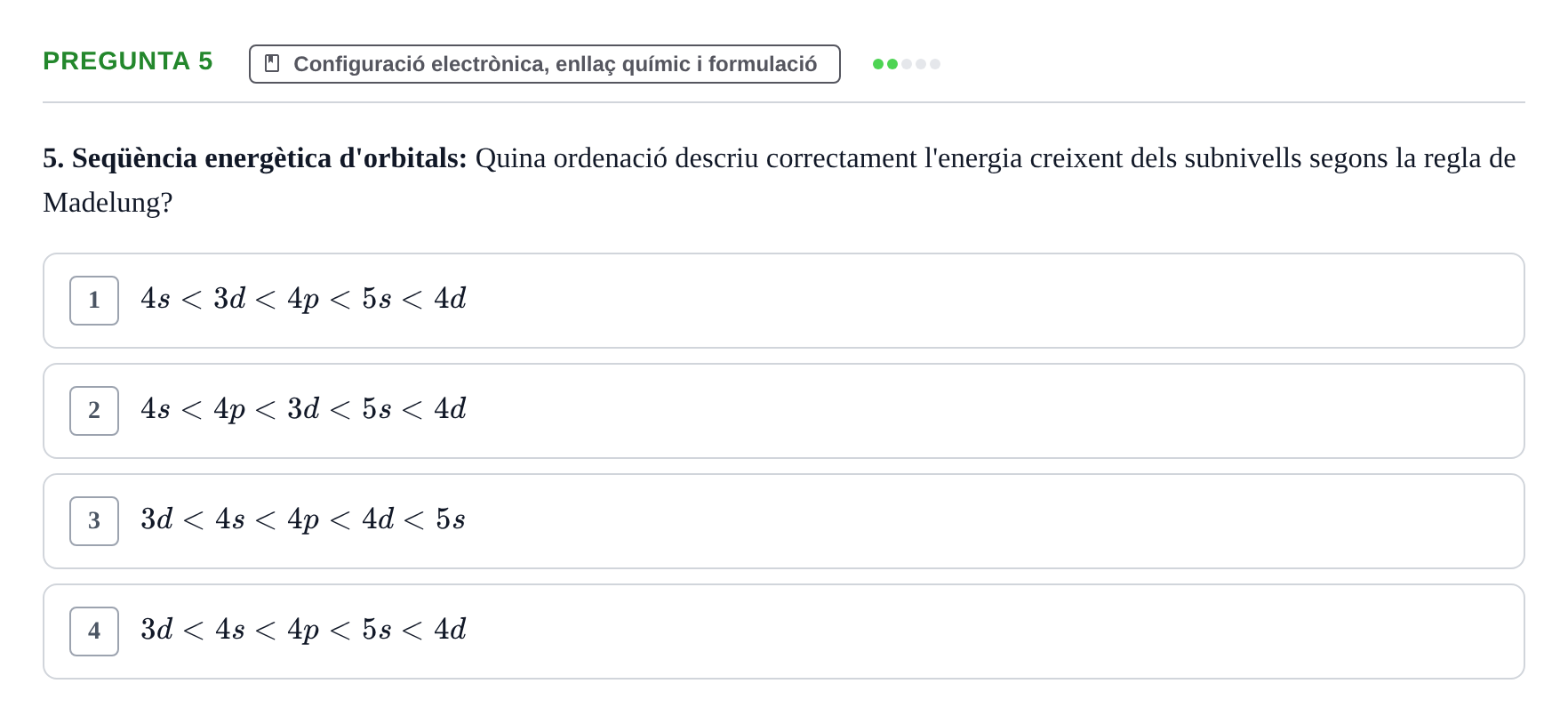 Enunciado: Pregunta 5 · Química i Física Aplicada URV Examen de Química (1a Convocatòria)