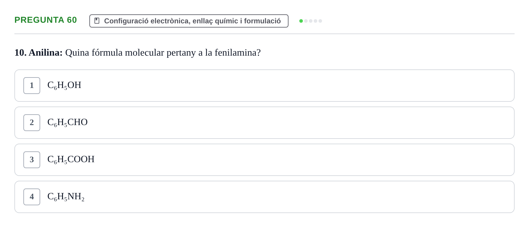 Enunciado: Pregunta 60 · Química i Física Aplicada URV Examen de Química (1a Convocatòria)