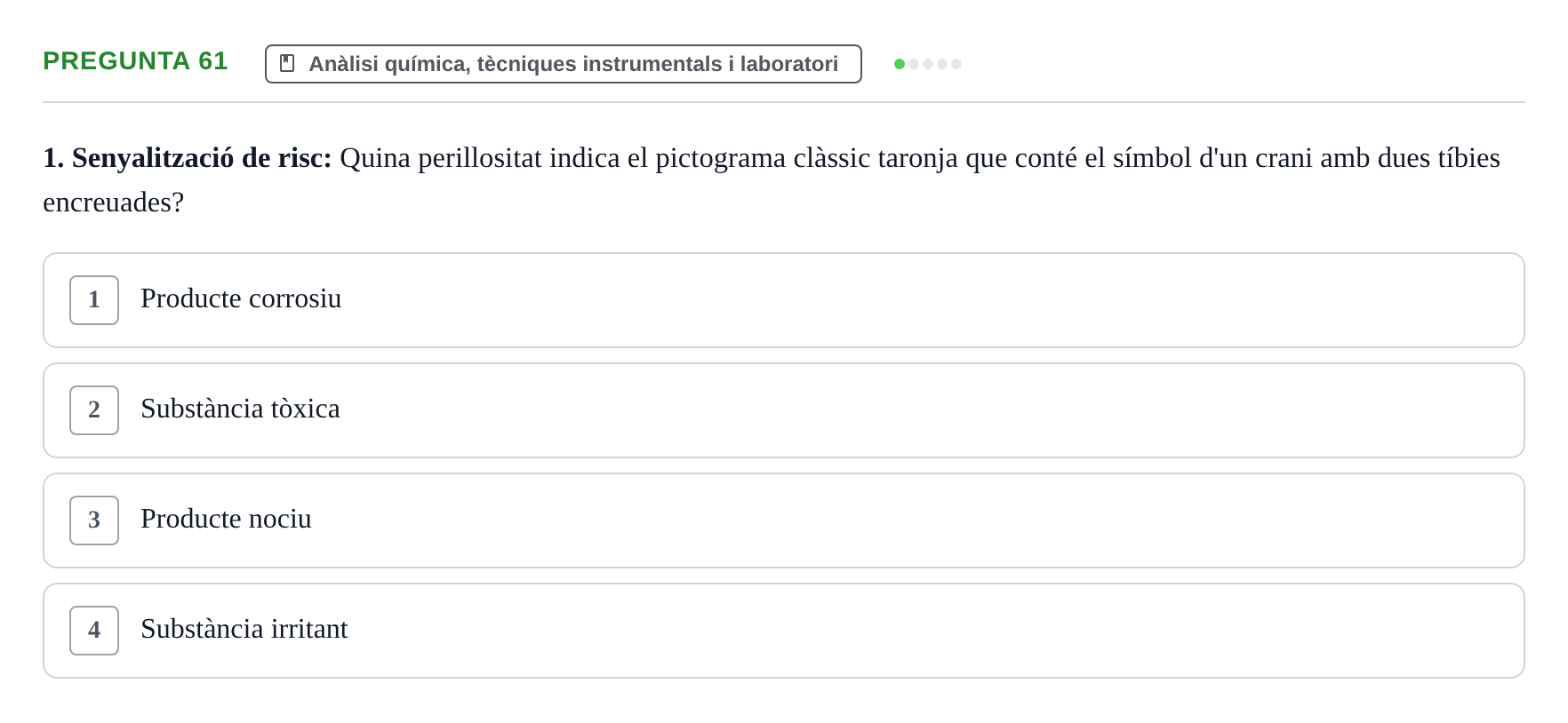 Enunciado: Pregunta 61 · Química i Física Aplicada URV Examen de Química (1a Convocatòria)