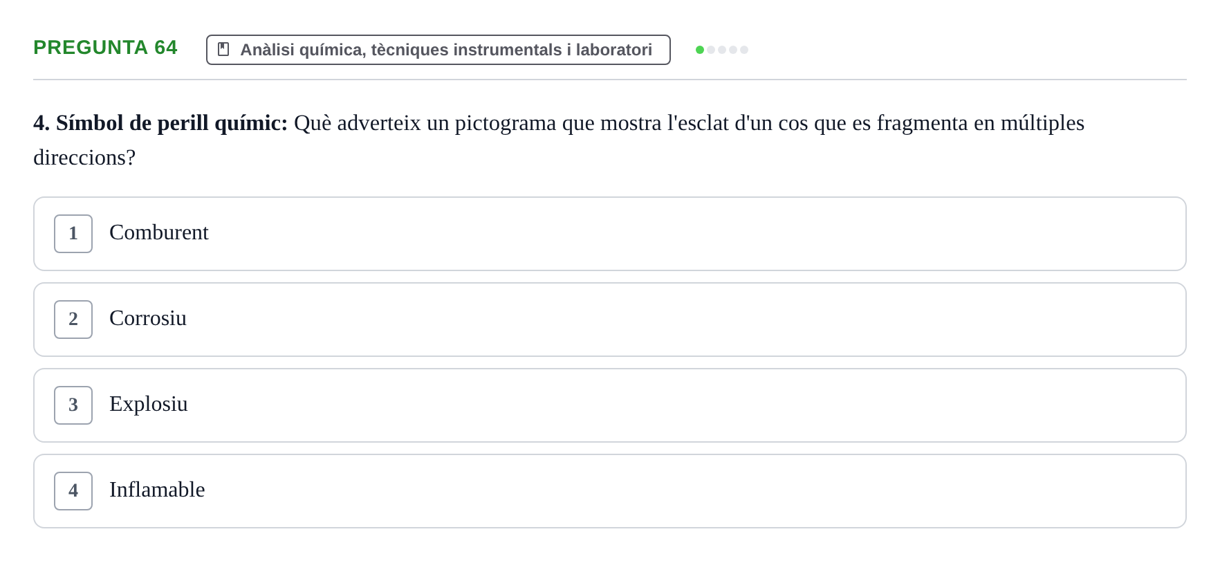 Enunciado: Pregunta 64 · Química i Física Aplicada URV Examen de Química (1a Convocatòria)
