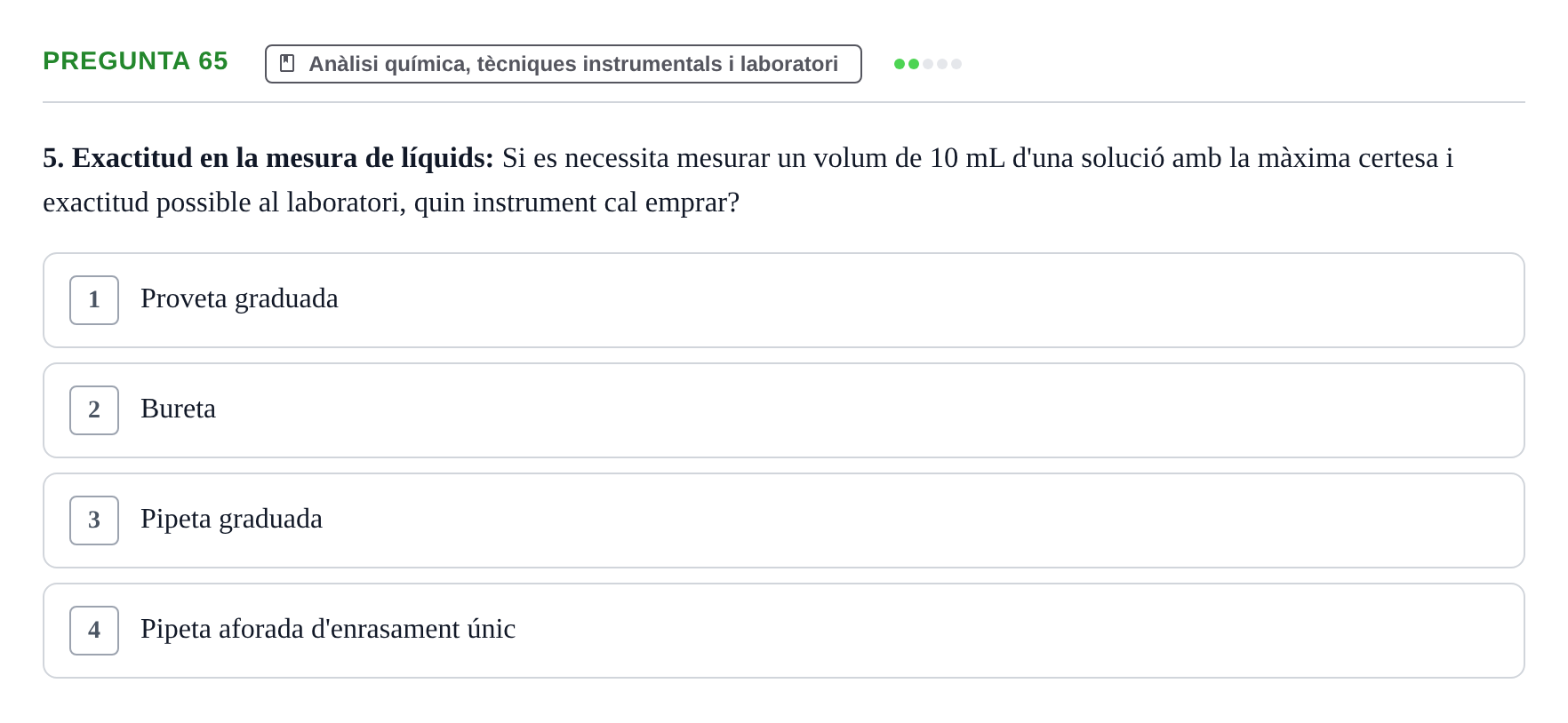 Enunciado: Pregunta 65 · Química i Física Aplicada URV Examen de Química (1a Convocatòria)